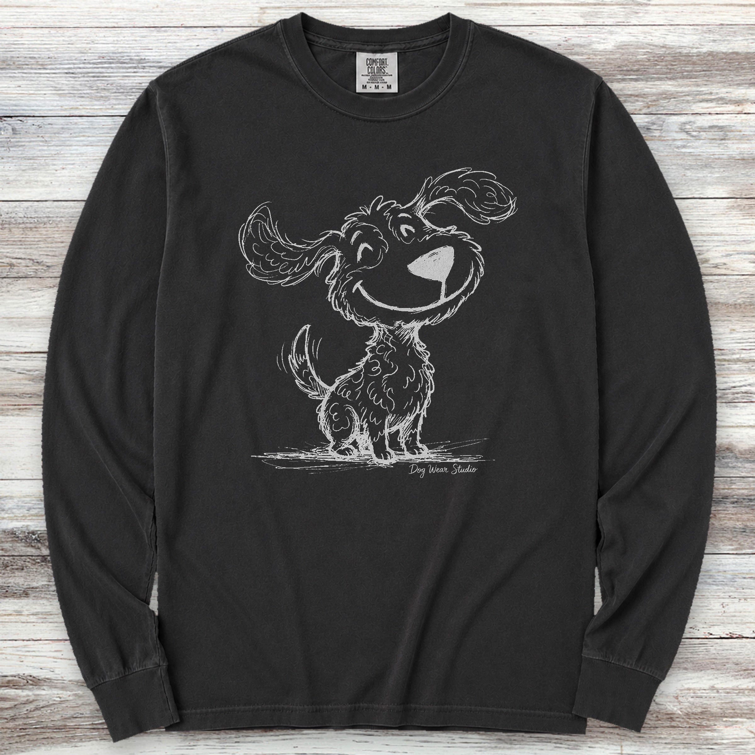 Doodle Sketch Long Sleeve Tee - Black