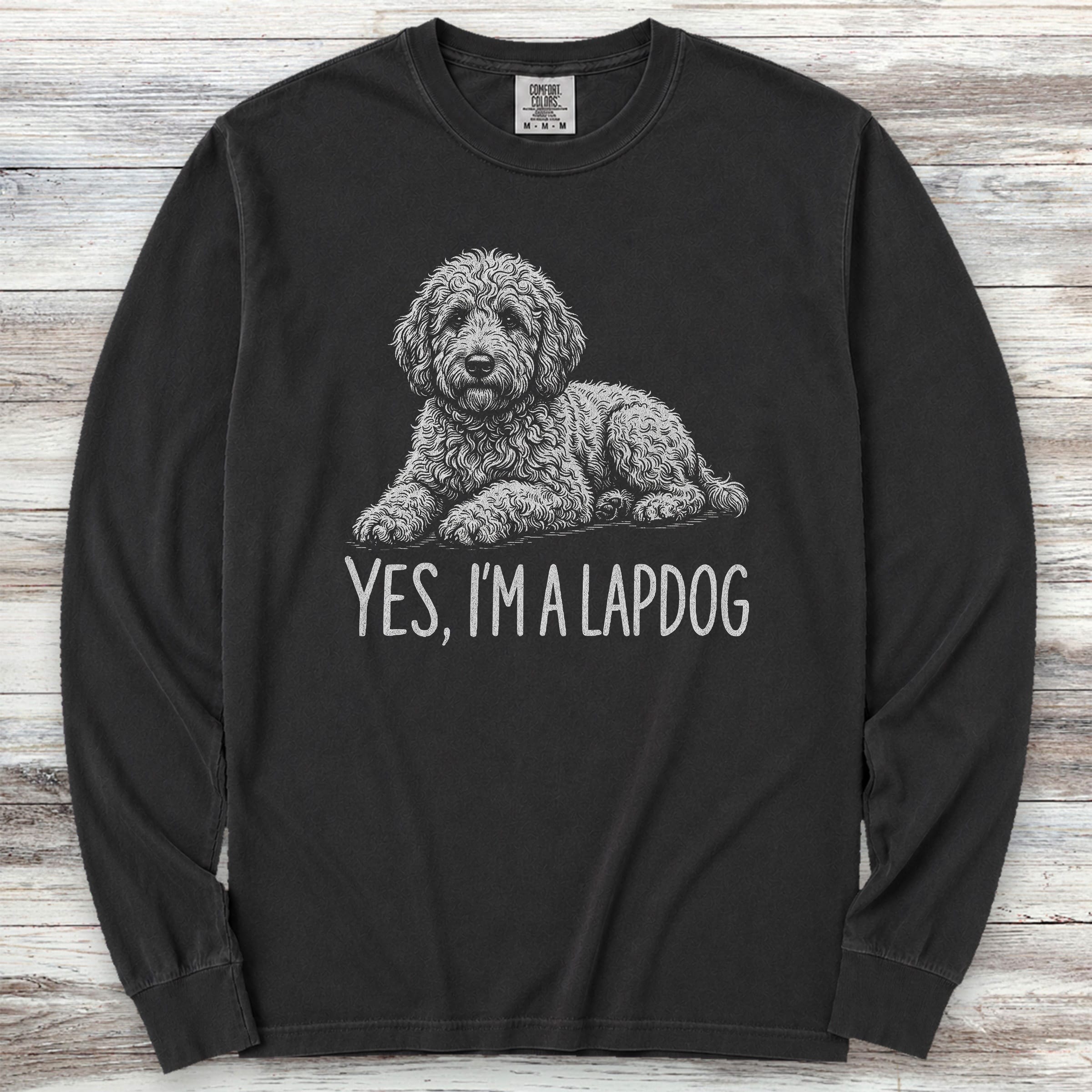 Doodle Lapdog Long Sleeve Tee - Black