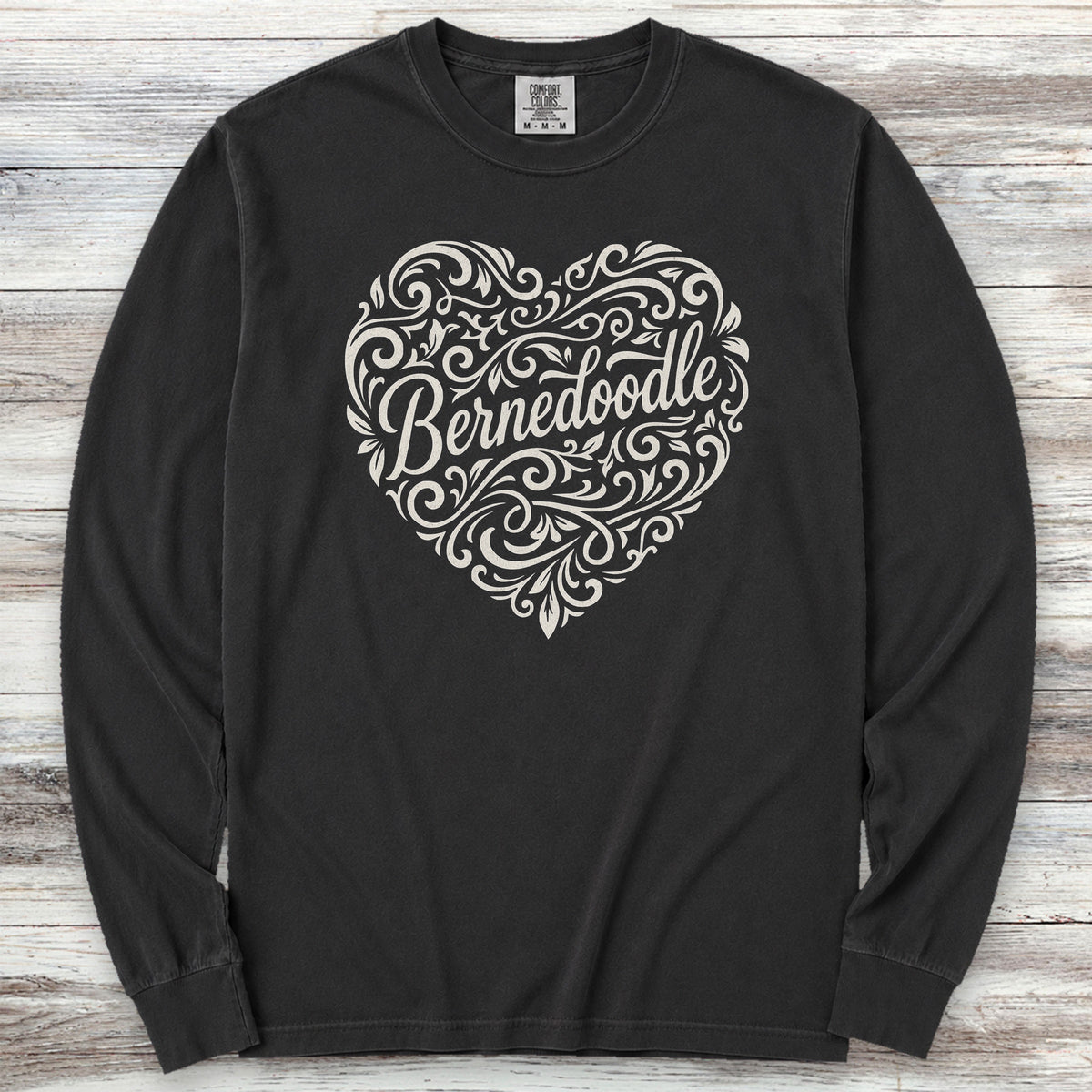 Bernedoodle Heart Script Long Sleeve Tee - Black