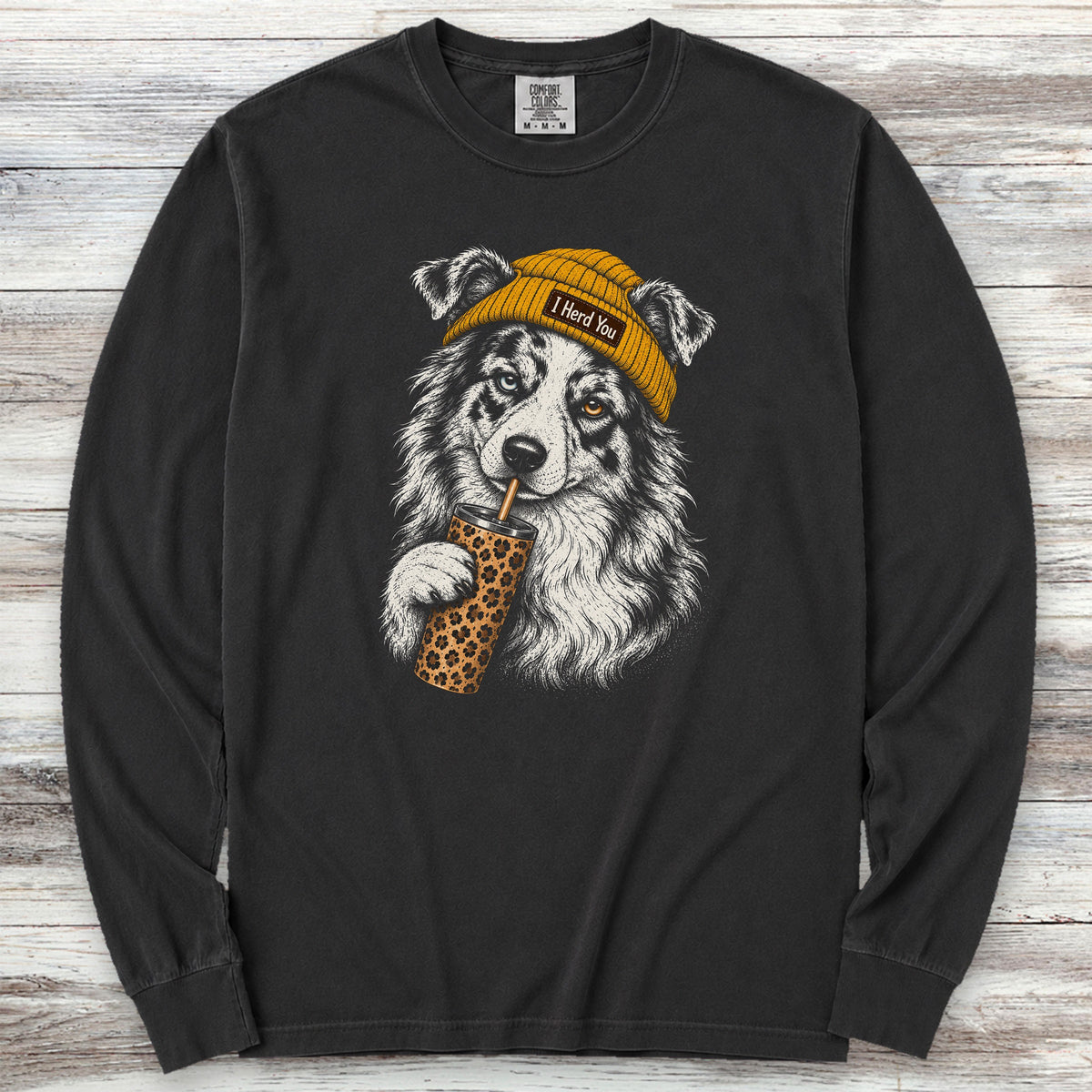 Australian Shepherd Herd You Beanie Long Sleeve Tee - Black