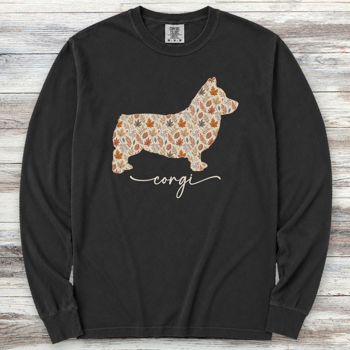 Corgi Fall Long Sleeve Tee - Black