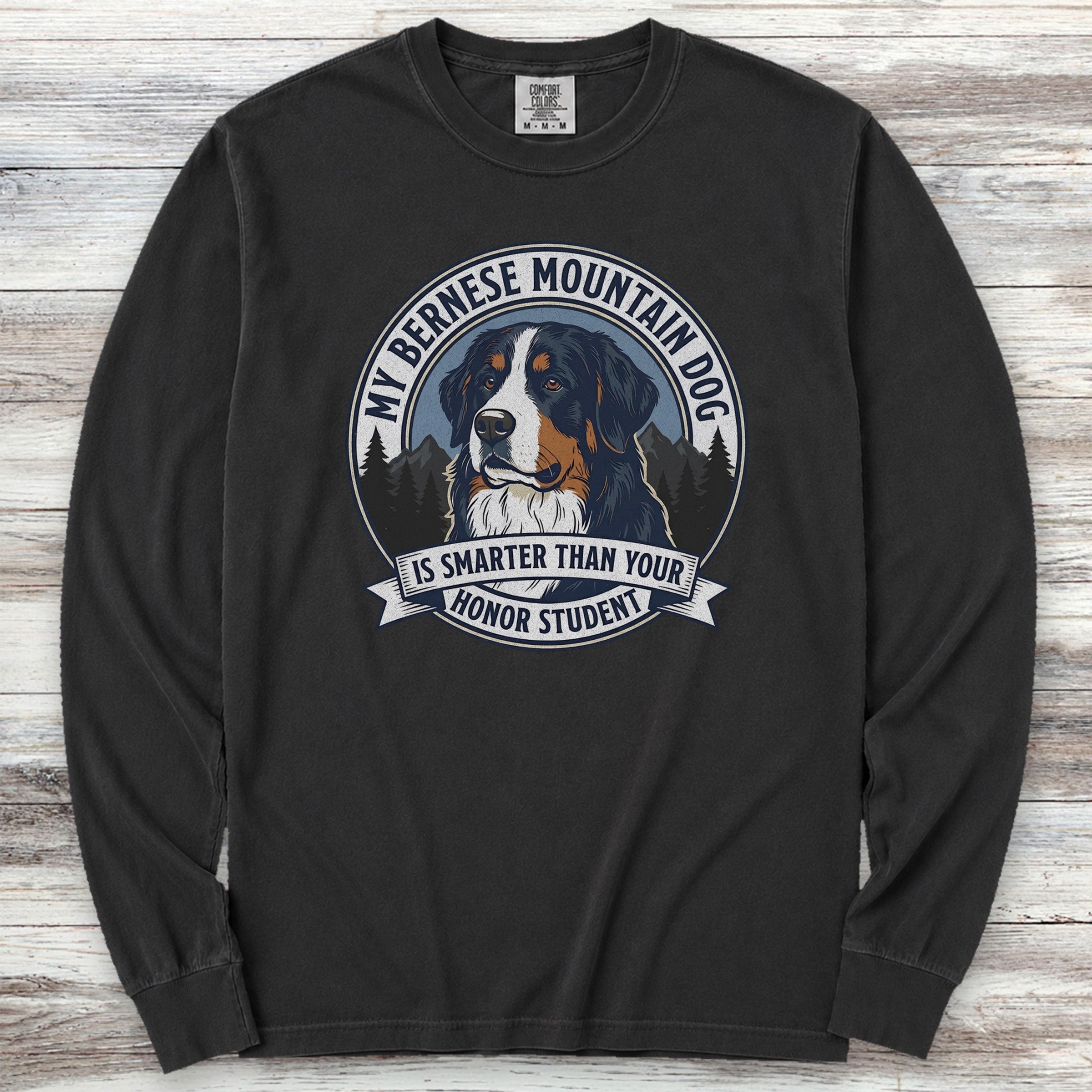 Bernese Mountain Dog Smart Long Sleeve Tee - Black