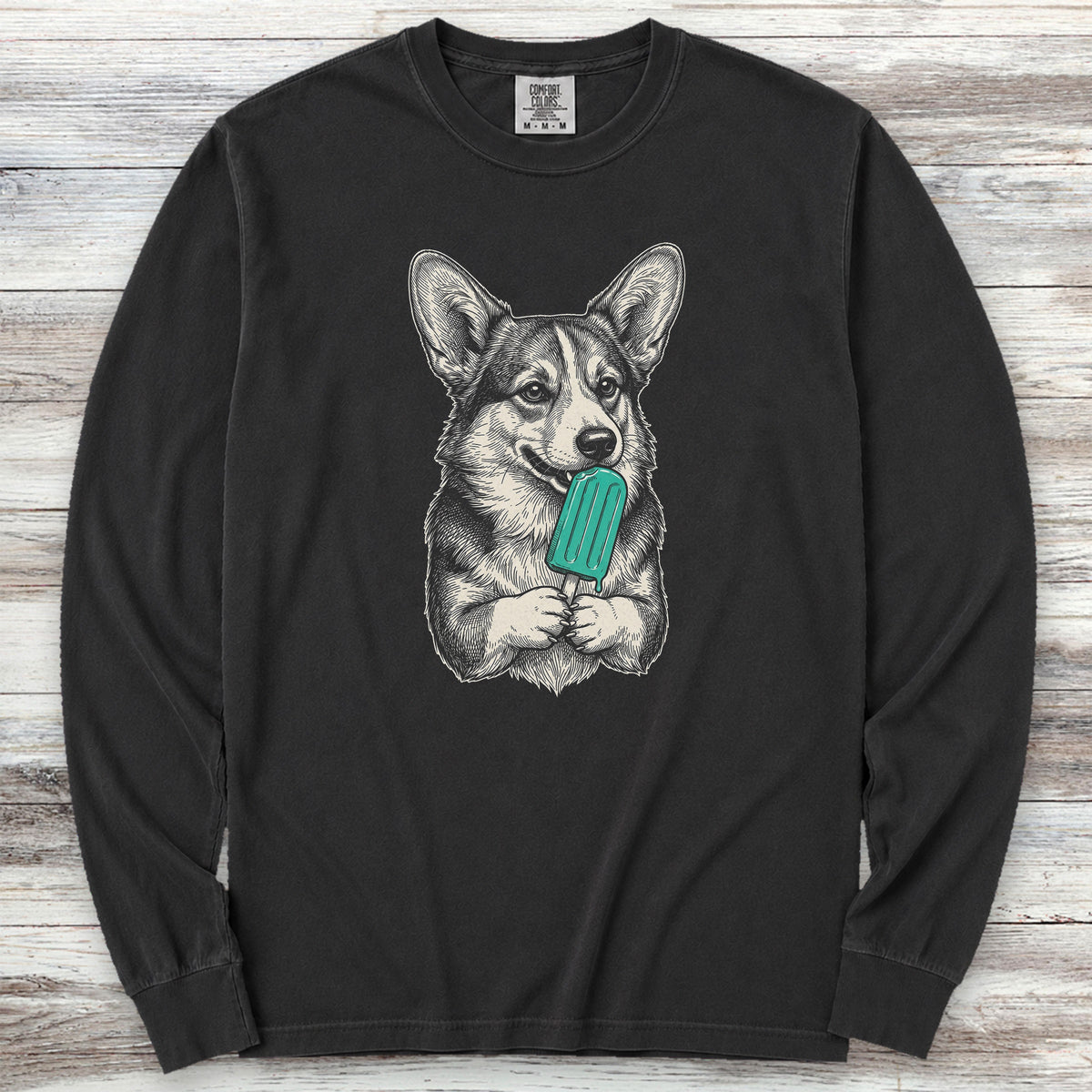 Corgi Pupsicle Long Sleeve Tee - Black