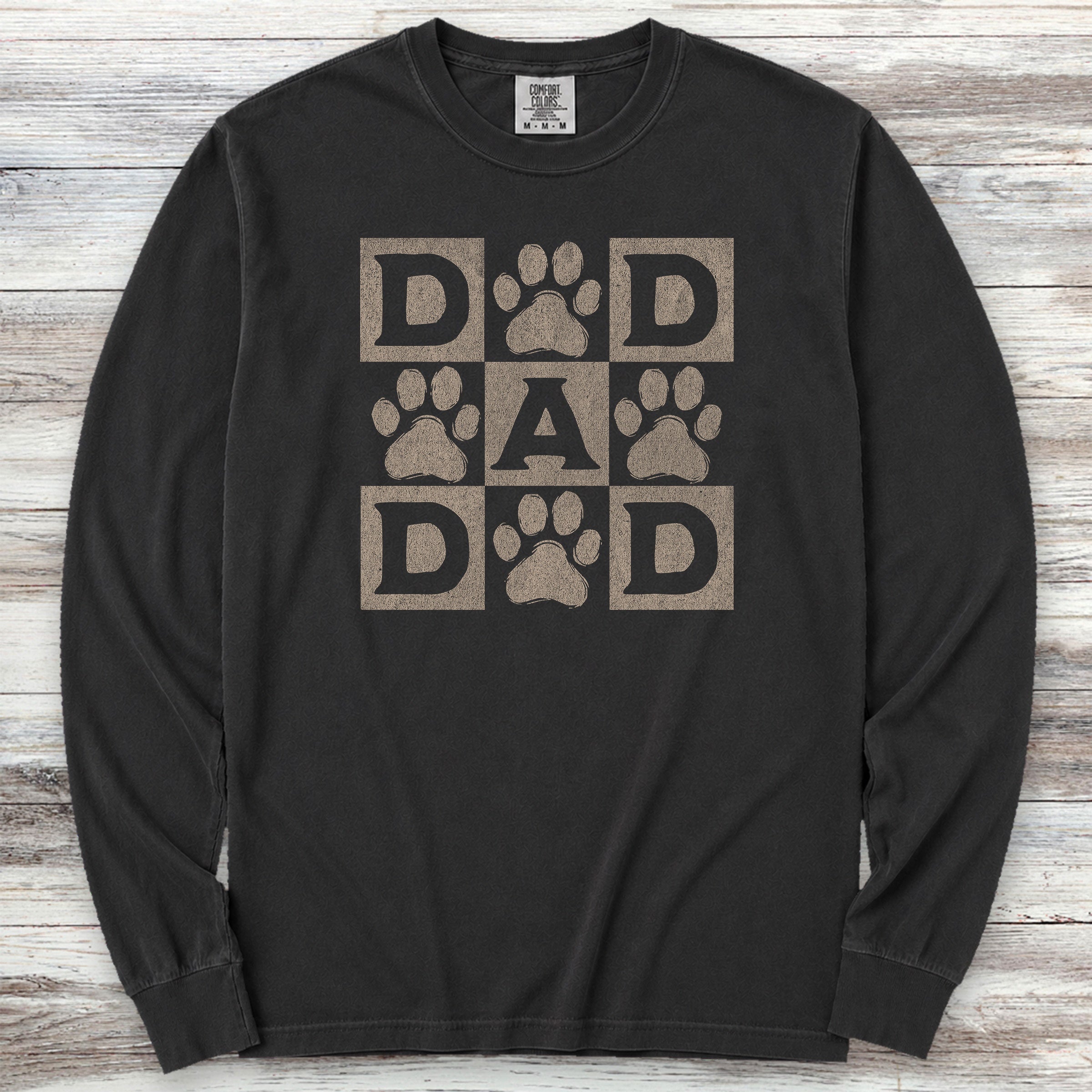 Paw Print Dad Long Sleeve Tee - Black