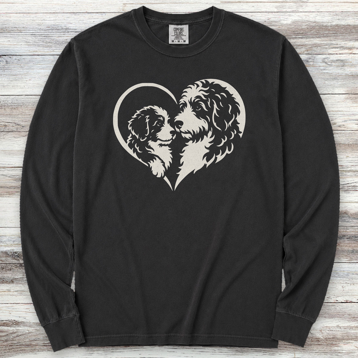 Bernedoodle Heart Bond Long Sleeve Tee - Black