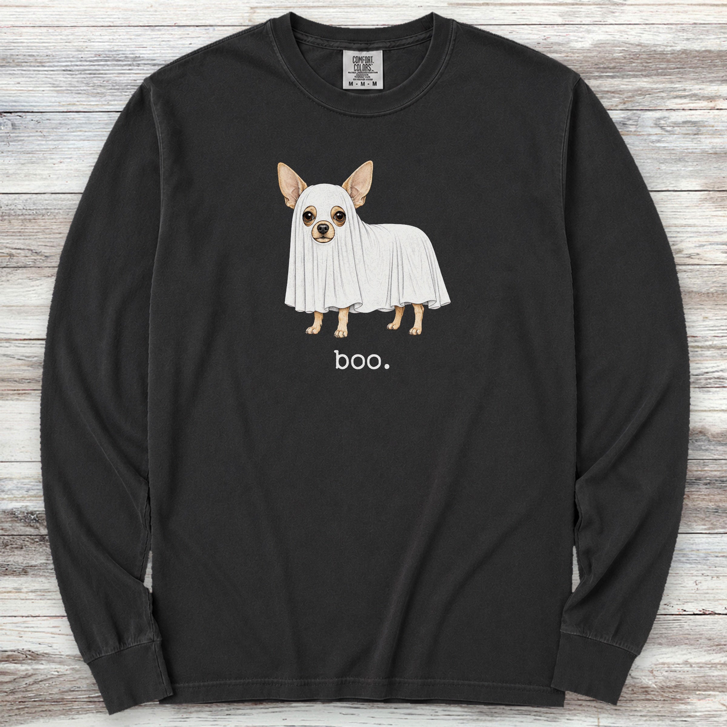 Chihuahua Boo Long Sleeve Tee - Black
