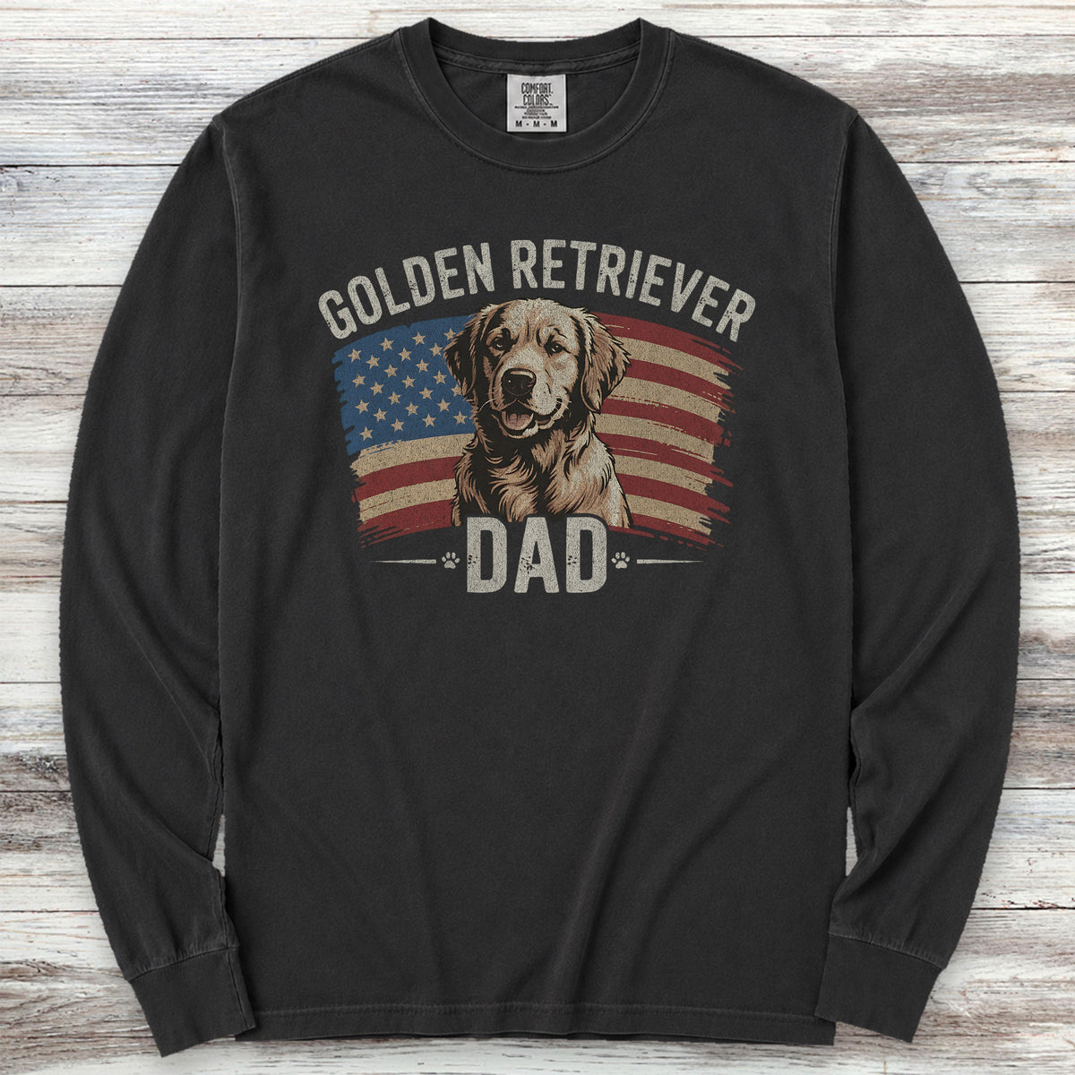 Golden Retriever Dad Flag Long Sleeve Tee - Black