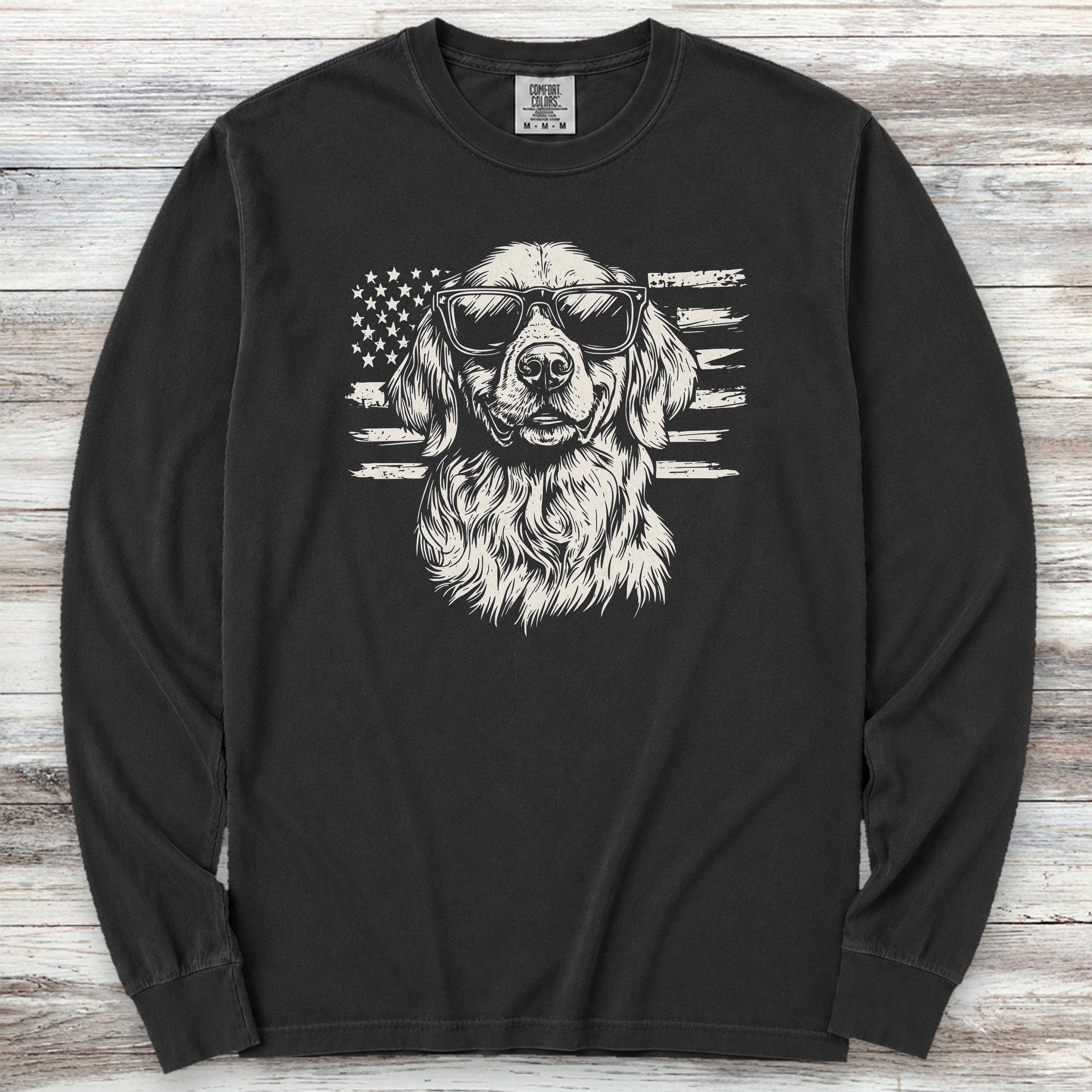 Golden Retriever Flag Long Sleeve Tee - Black