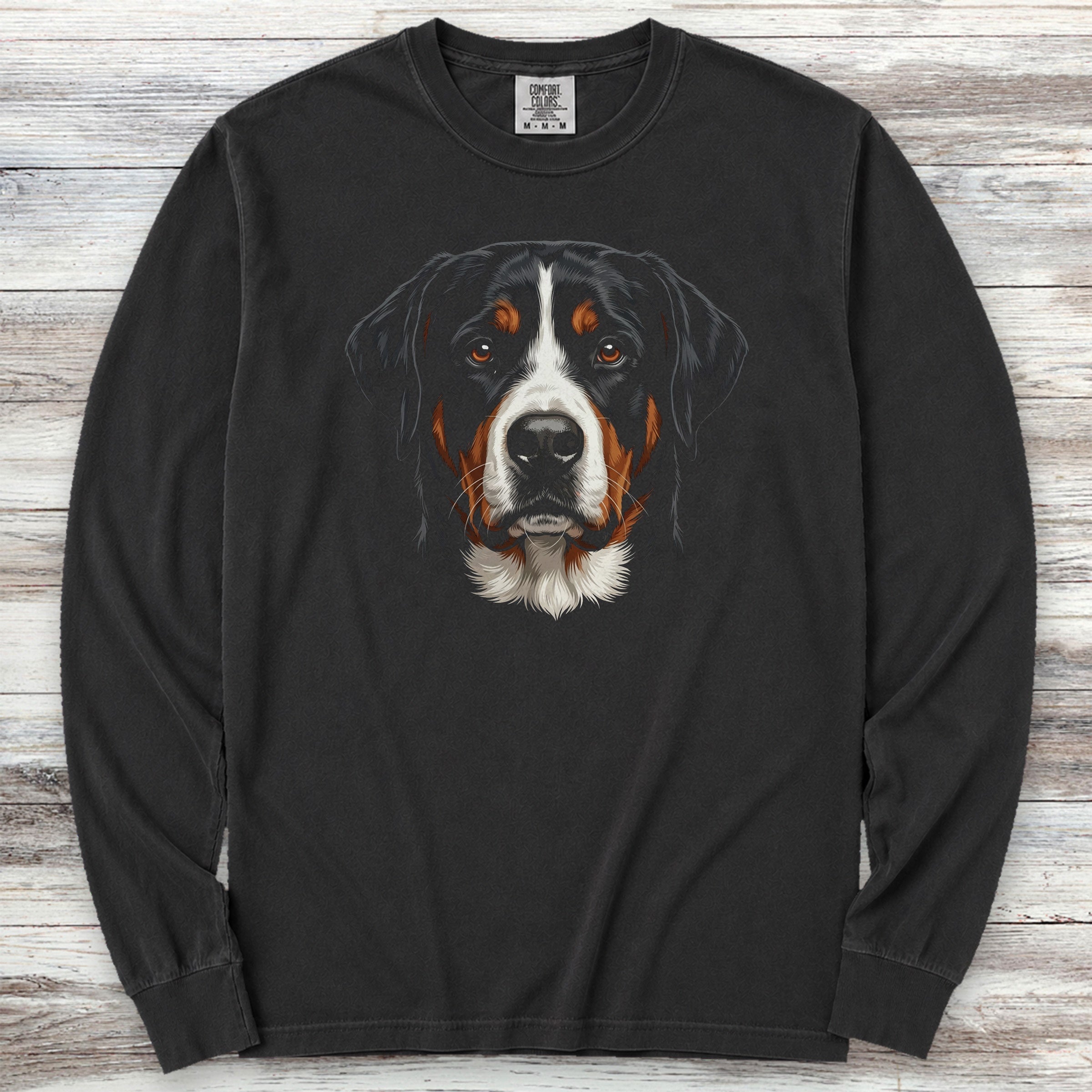 Swiss Mountain Dog Studio Portrait Long Sleeve Tee - Black