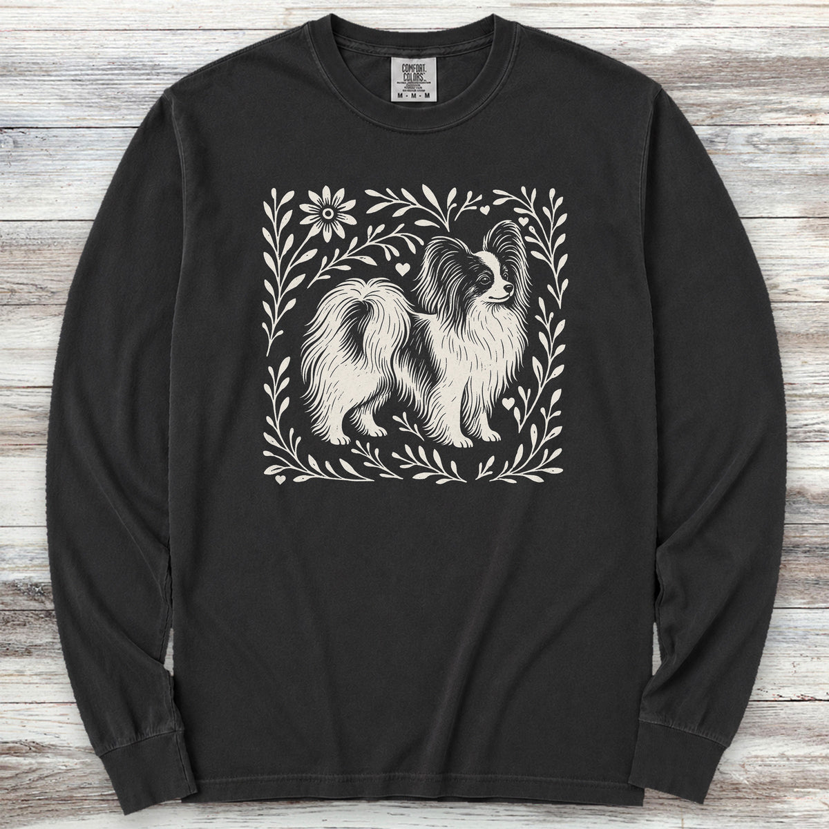 Papillon Linocut Long Sleeve Tee - Black