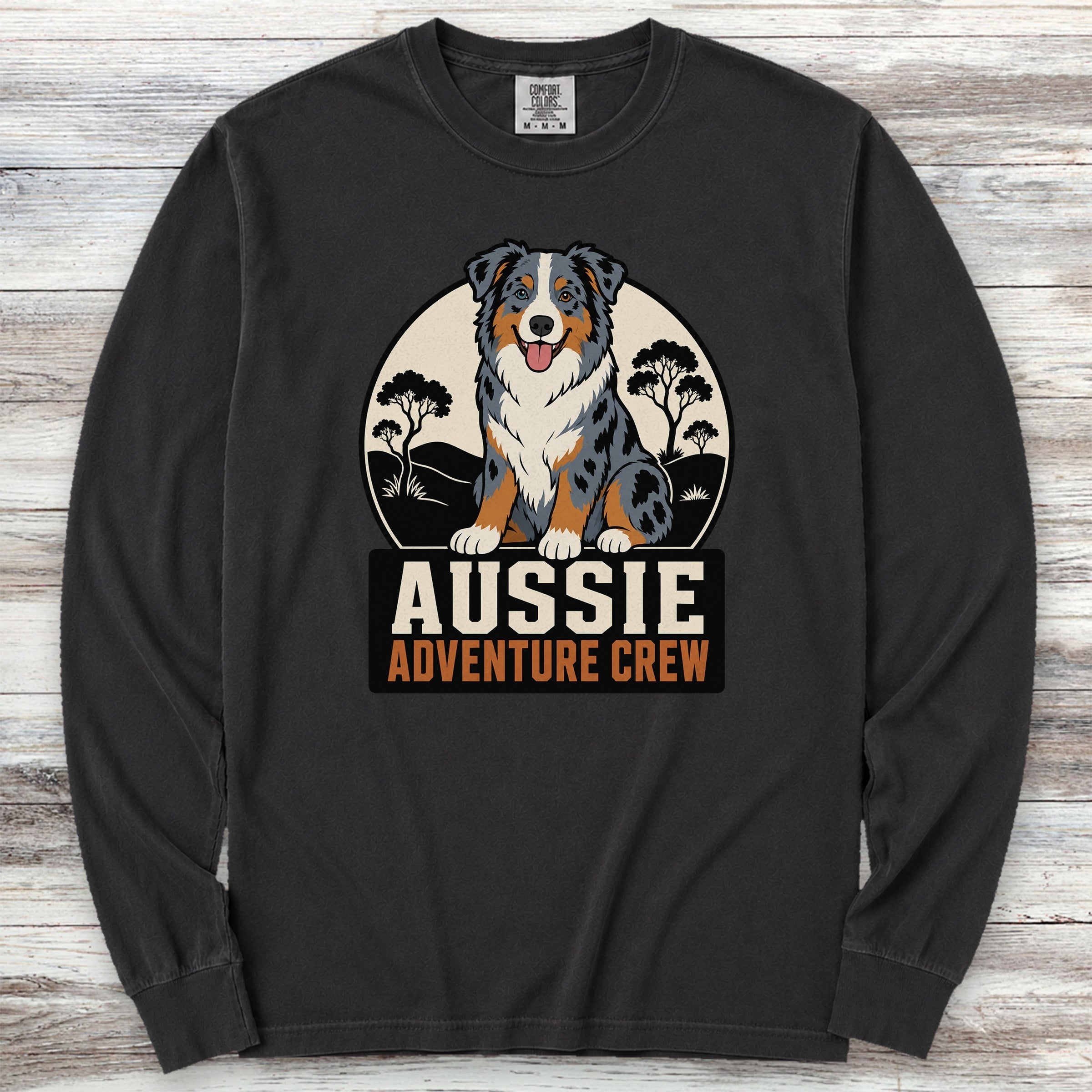 Australian Shepherd Adventure Crew Long Sleeve Tee - Black