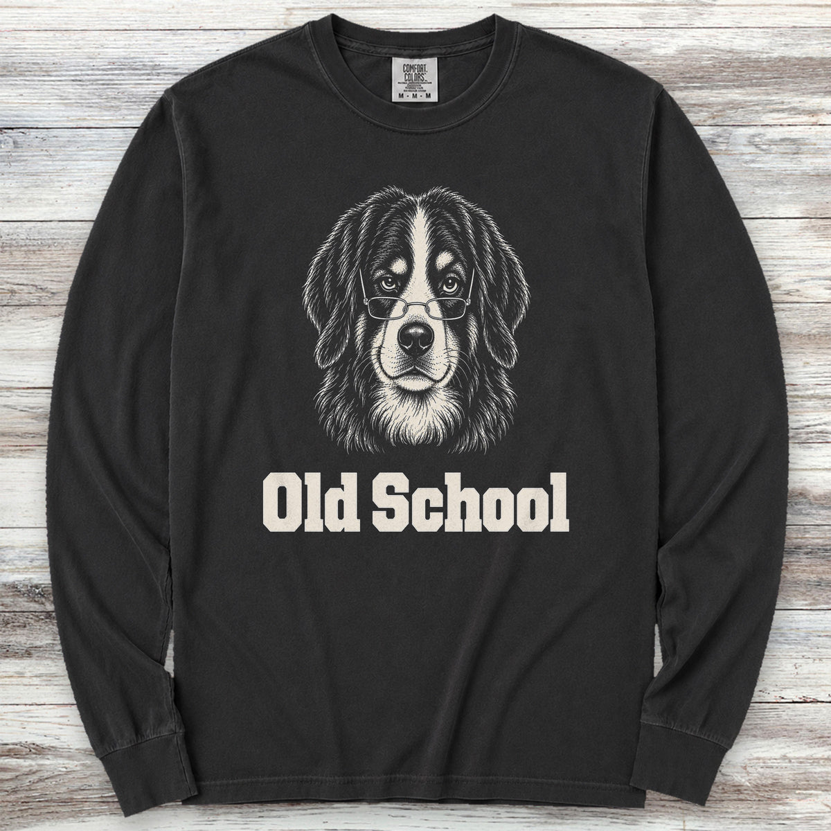 Bernese Mountain Dog Old School Long Sleeve Tee - Black