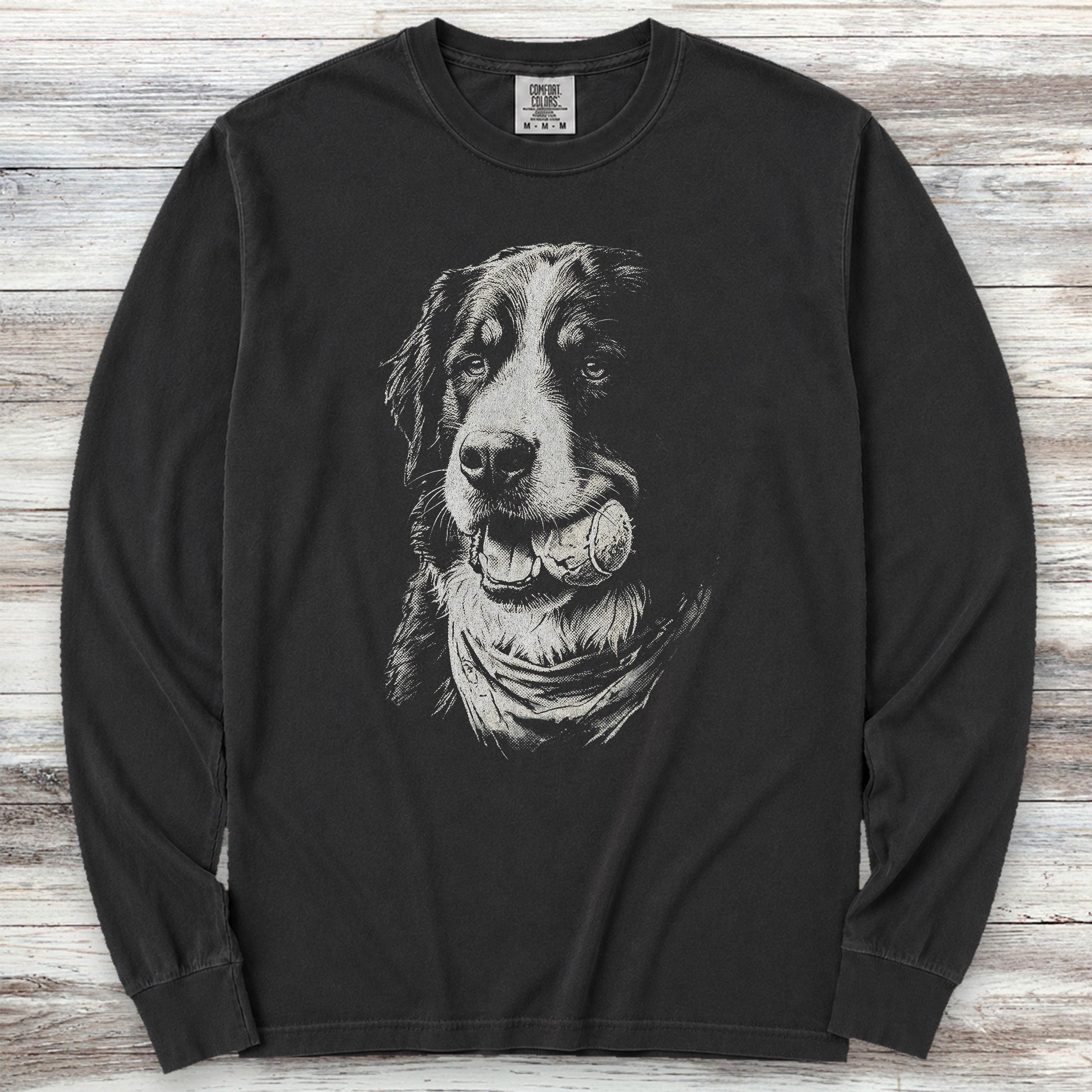 Bernese Mountain Dog Play Ball Long Sleeve Tee - Black
