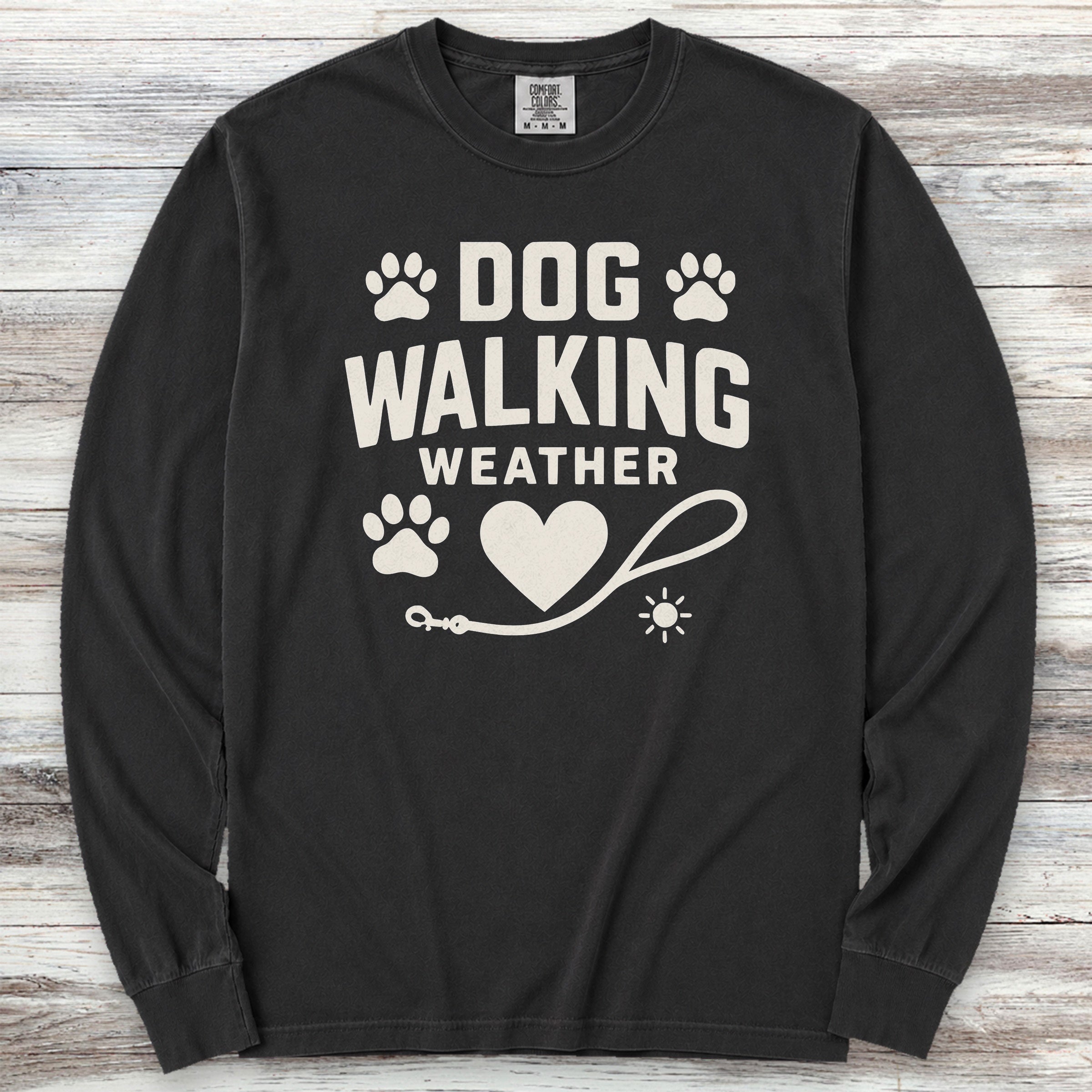 Dog Walking Weather Long Sleeve Tee - Black