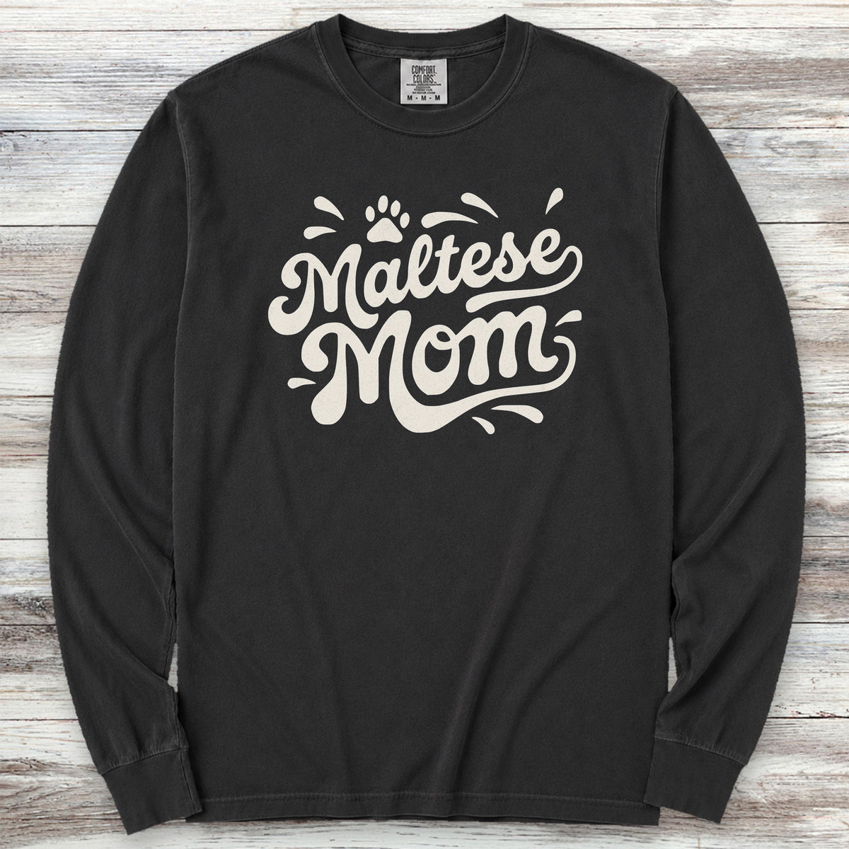 Maltese Groovy Mom Long Sleeve Tee - Black