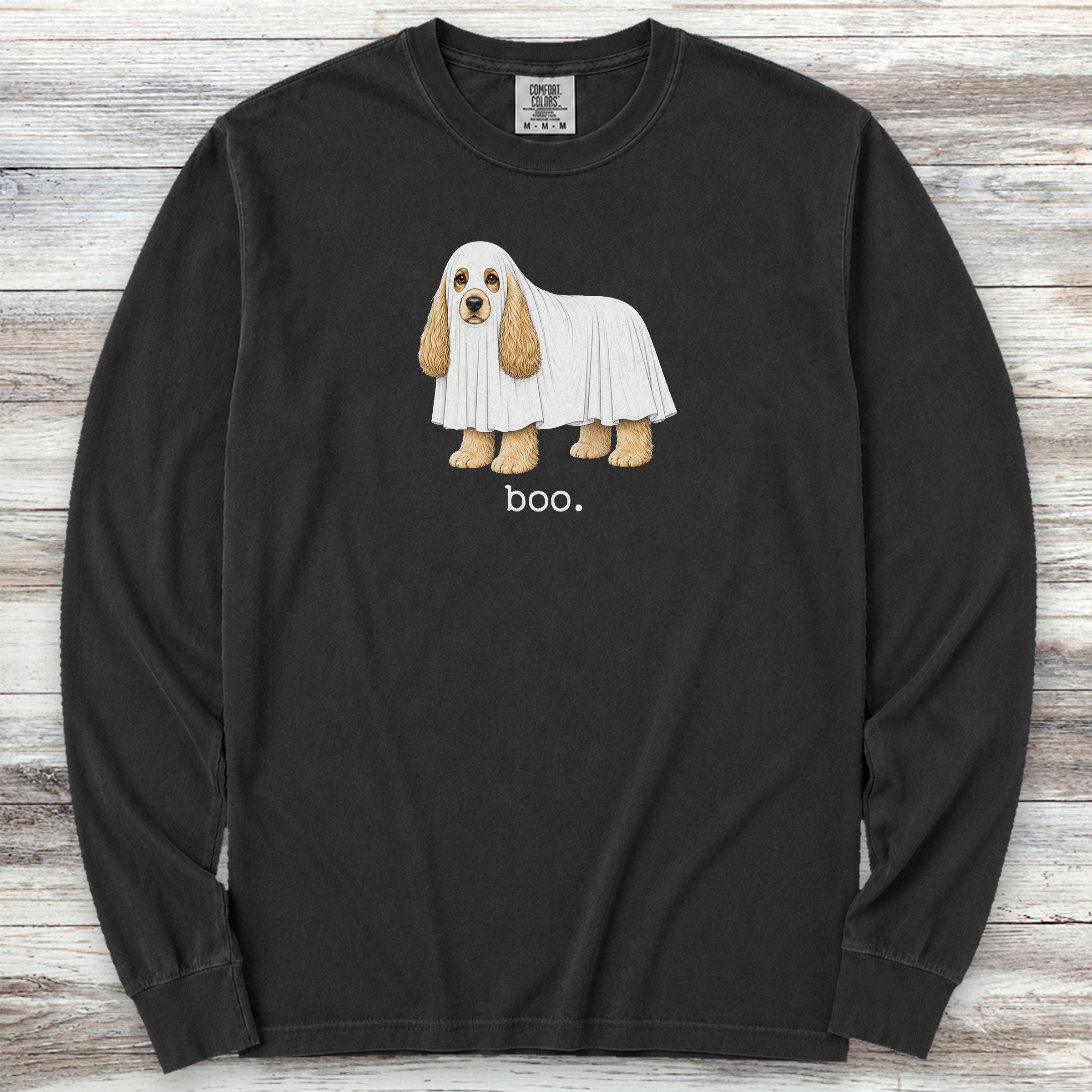 Cocker Spaniel Boo Long Sleeve Tee - Black