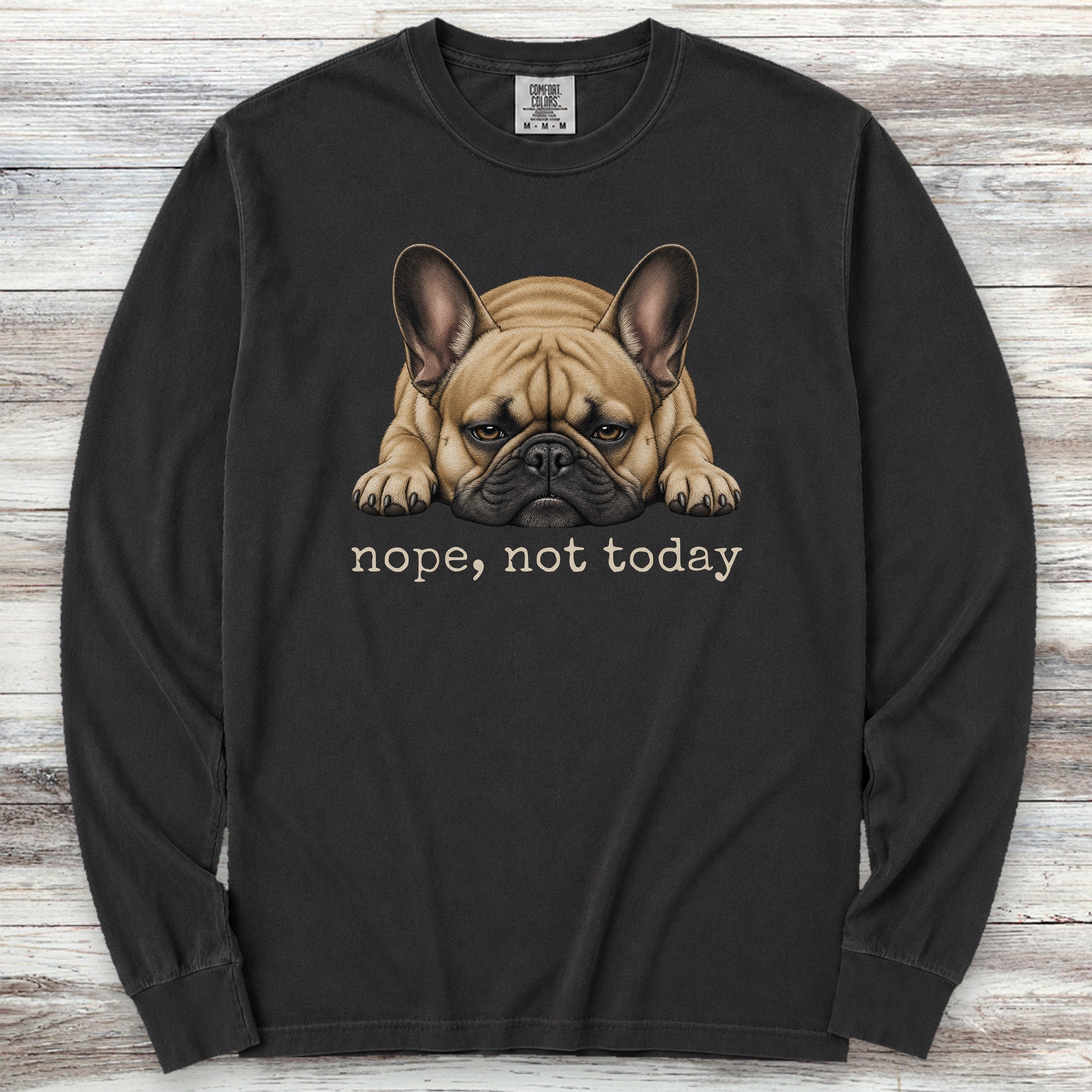 French Bulldog Nope Long Sleeve Tee - Black