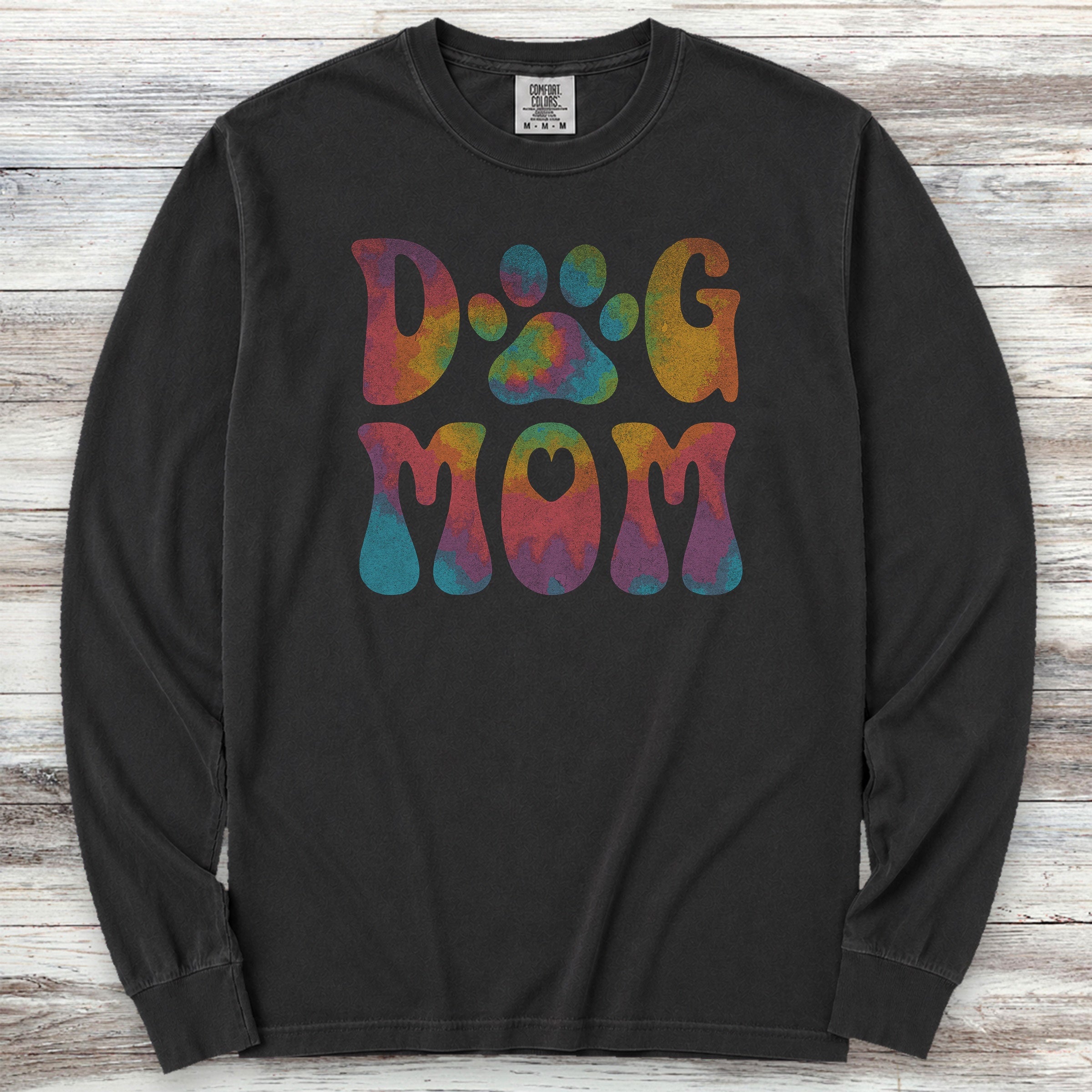 Dog Mom Rainbow Long Sleeve Tee - Black