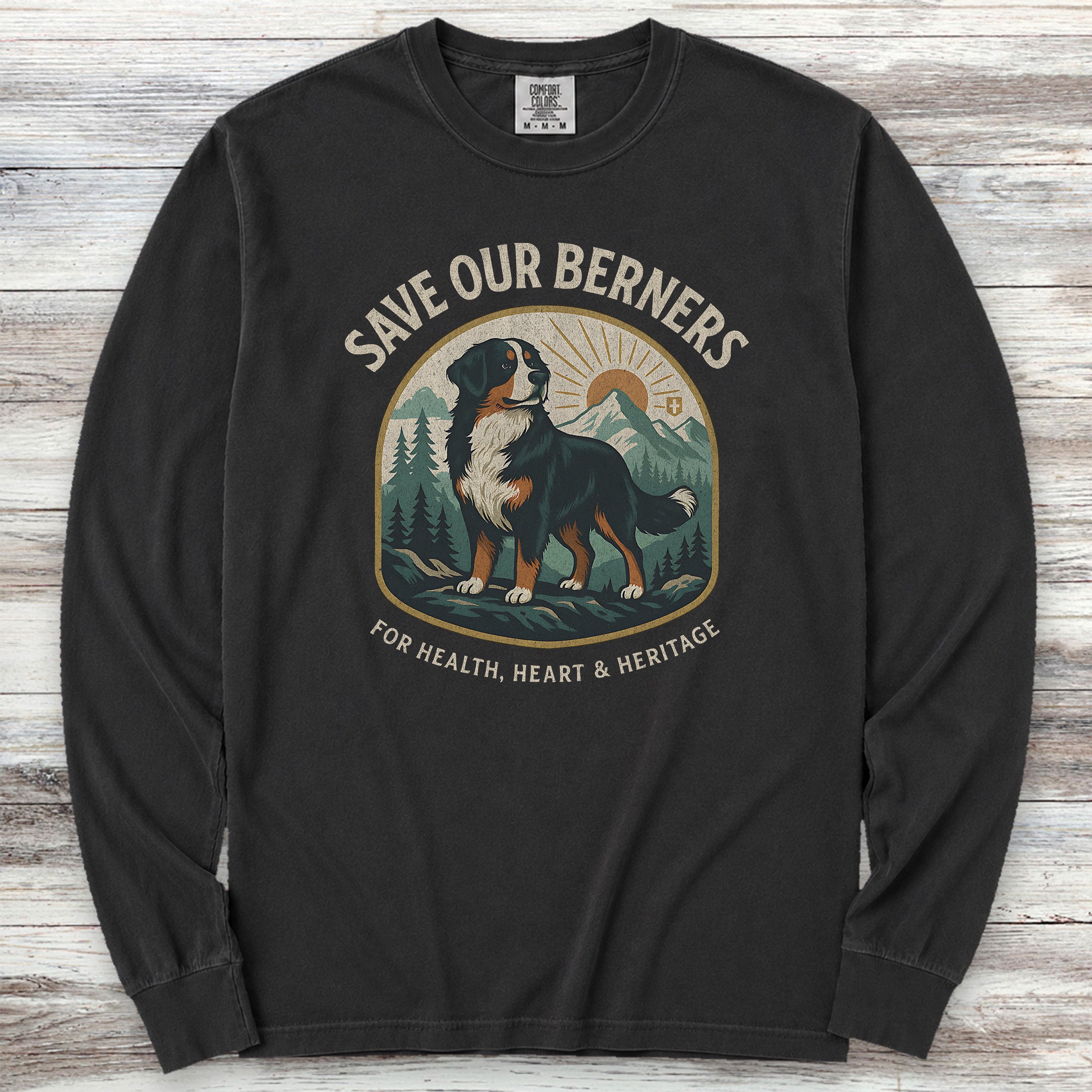 Bernese Mountain Dog Save Berners Long Sleeve Tee - Black