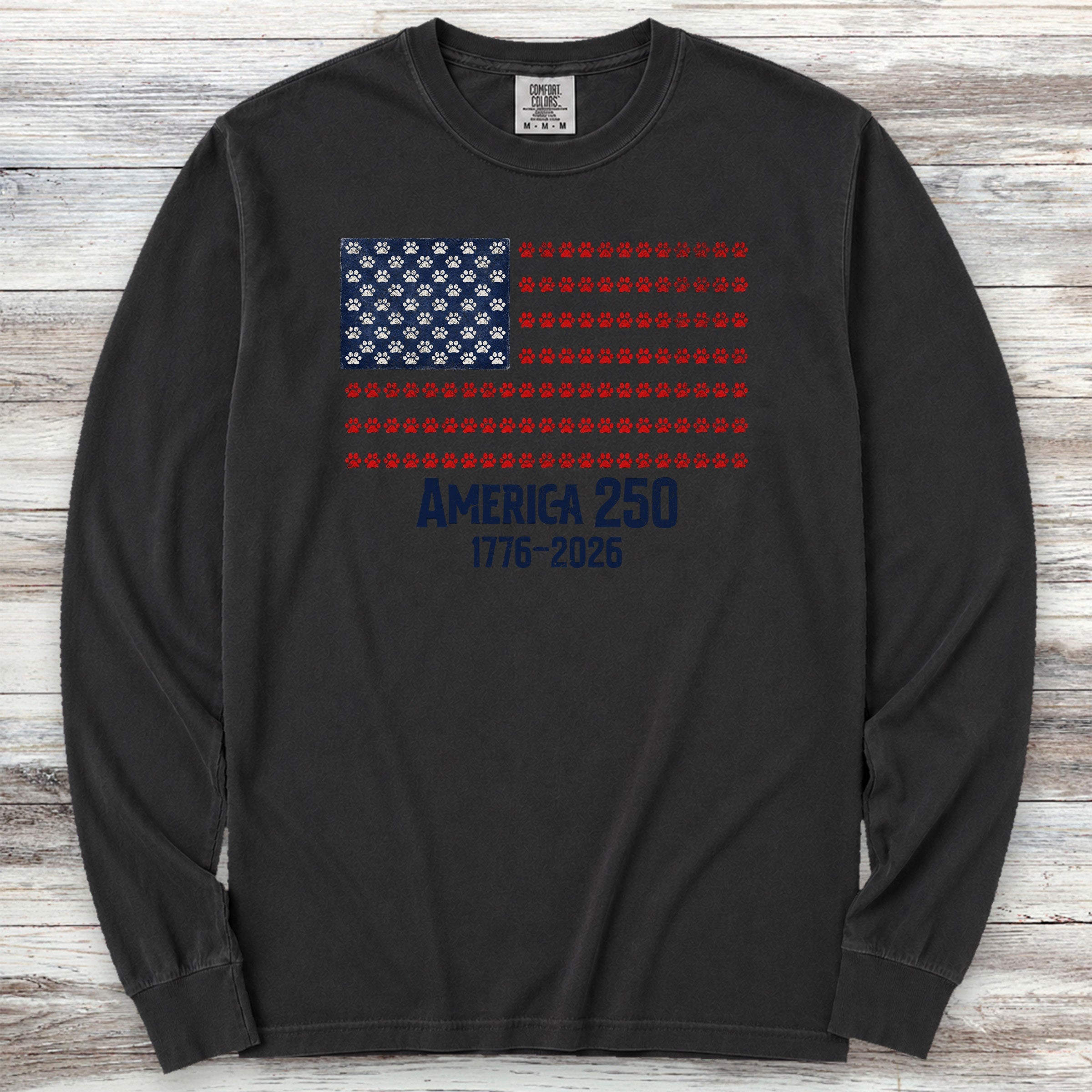 Vintage Red White & Paws 250 Long Sleeve Tee - Black