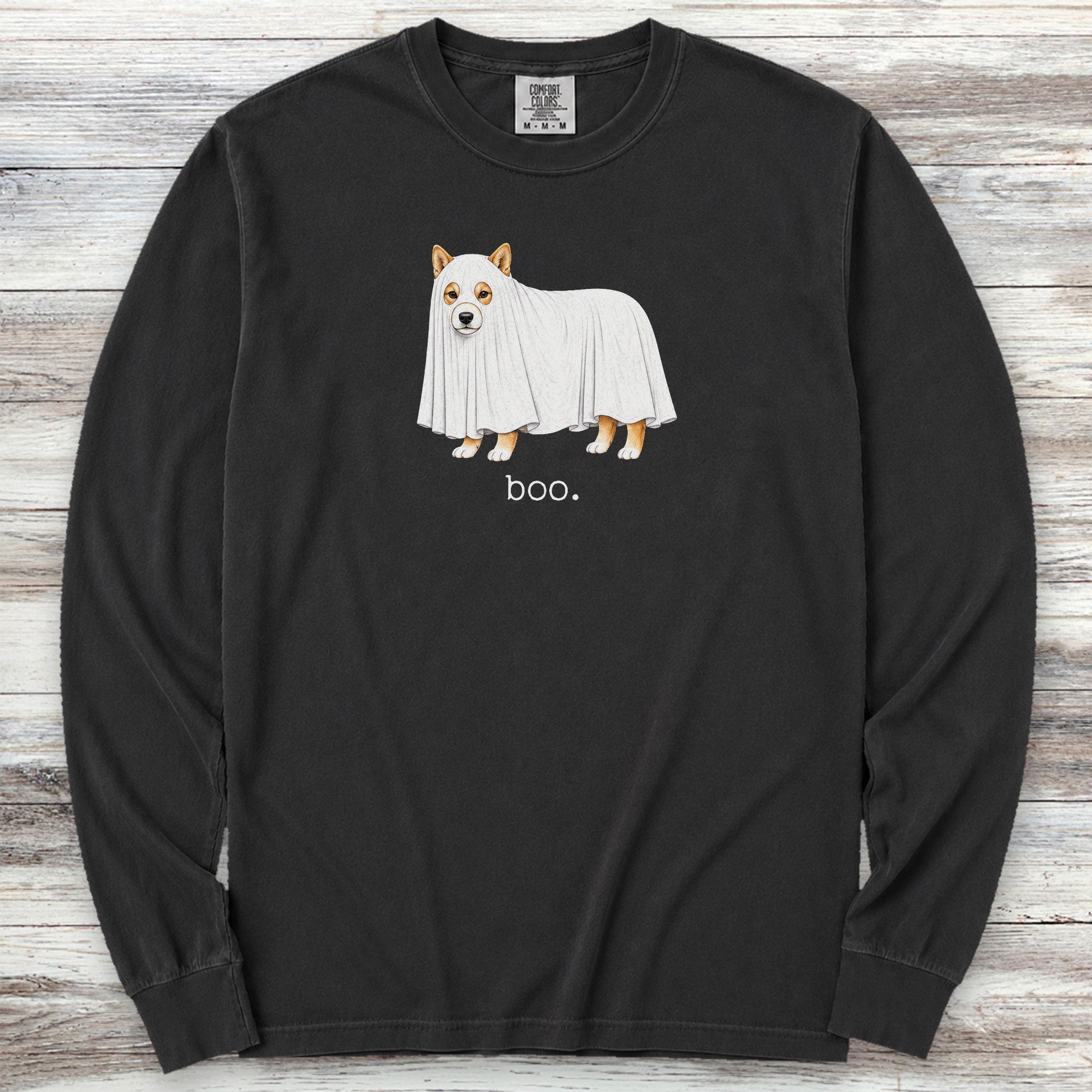 Shiba Inu Boo Long Sleeve Tee - Black