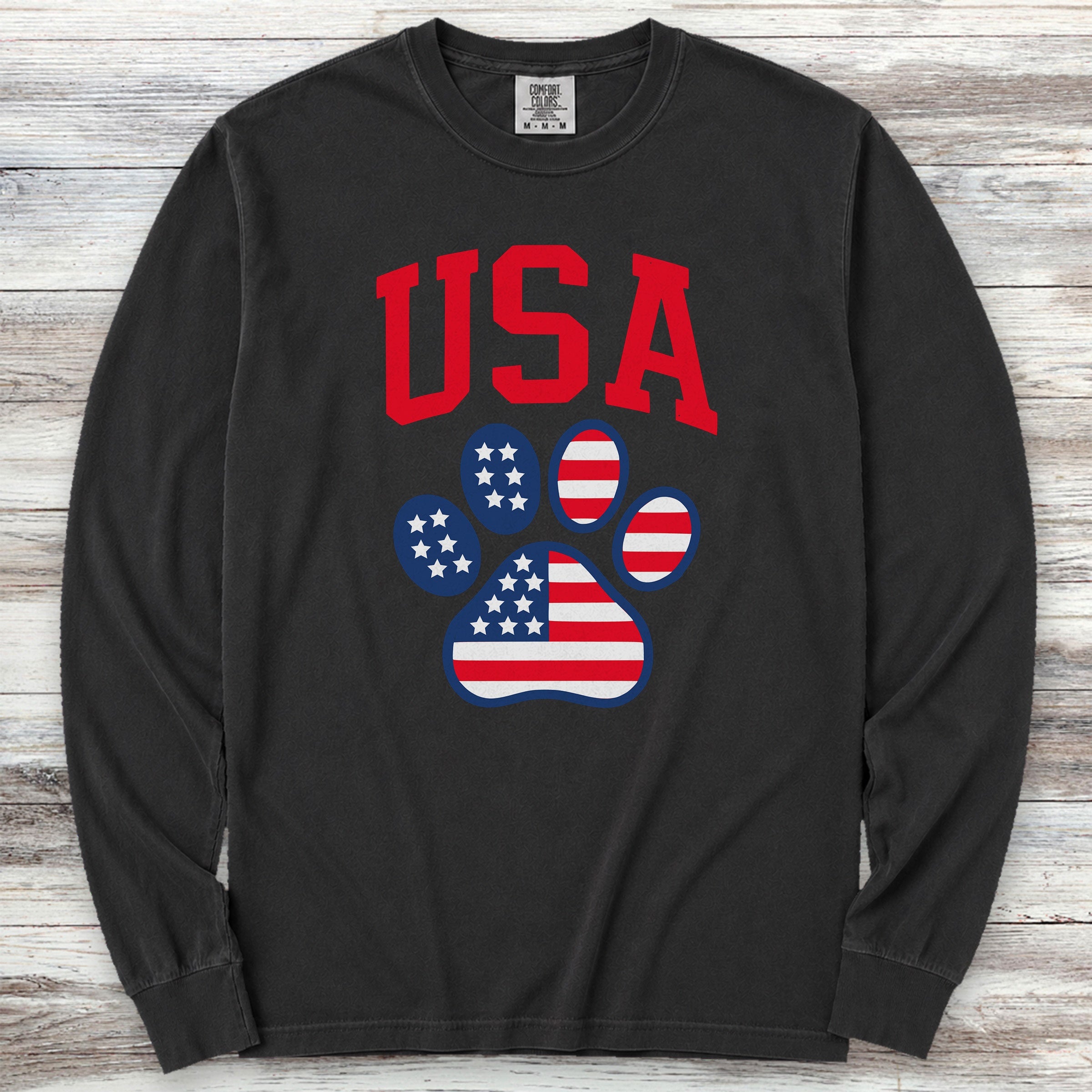 USA Paw Print Long Sleeve Tee - Black
