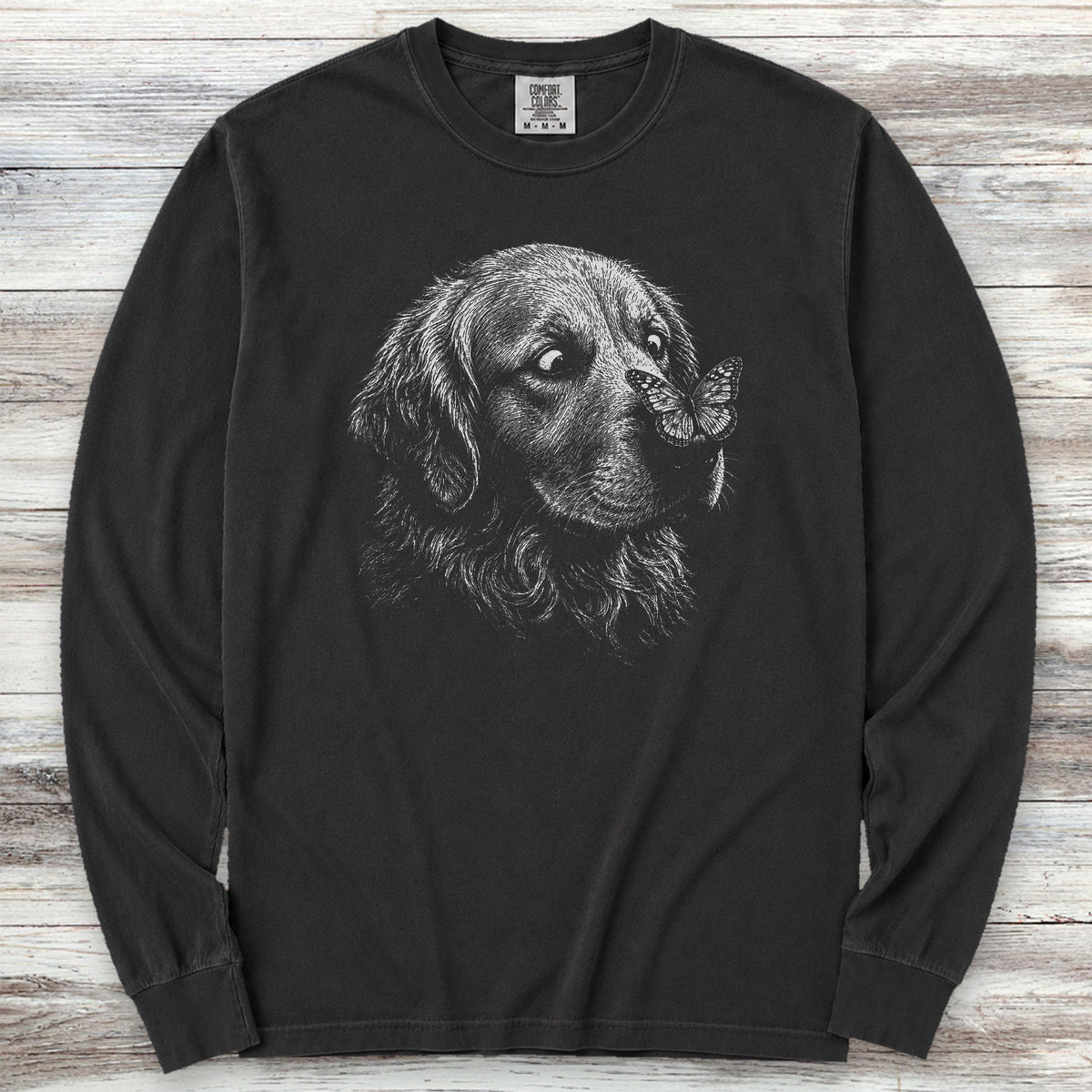 Golden Retriever Butterfly Long Sleeve Tee - Black