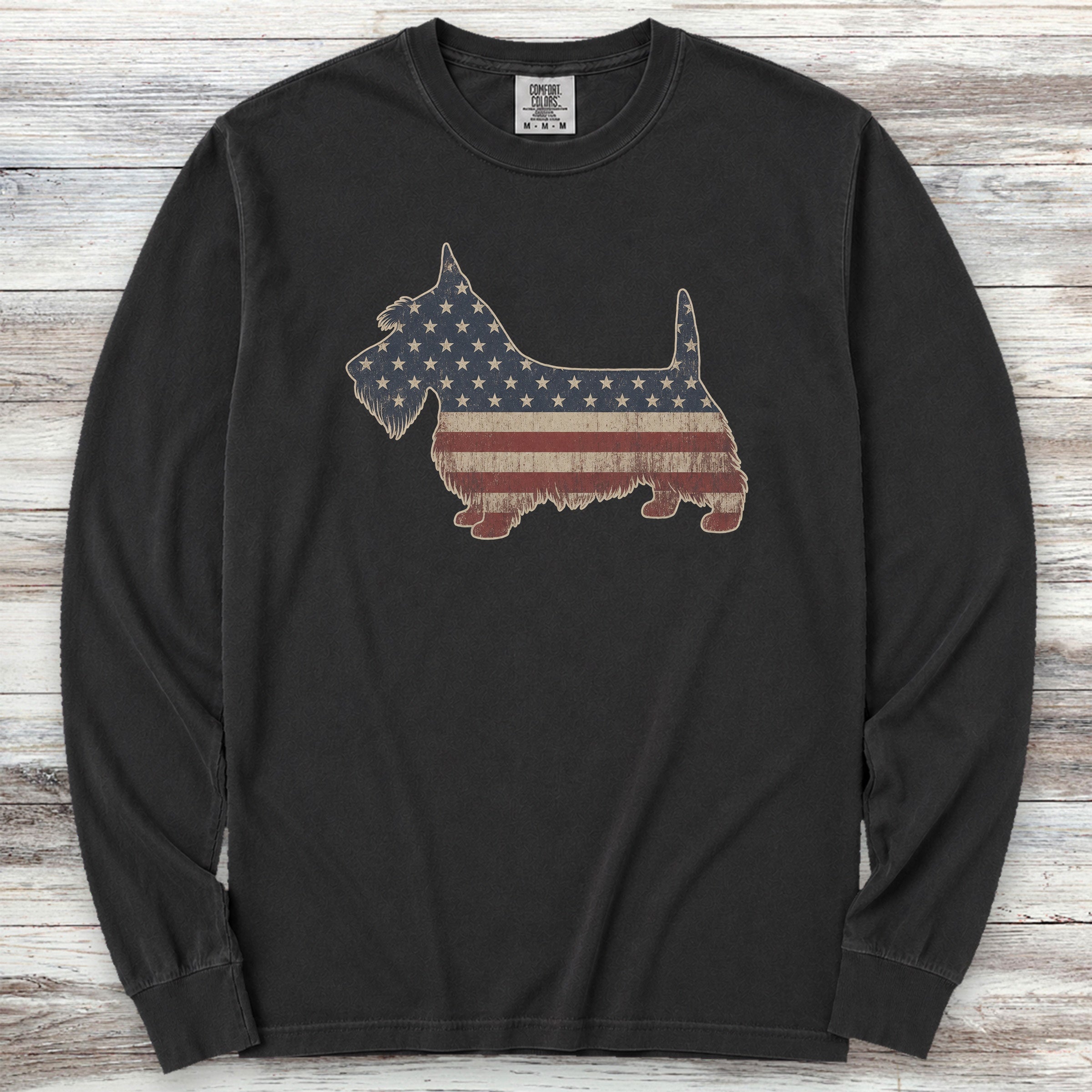 Scottish Terrier Vintage USA Long Sleeve Tee - Black