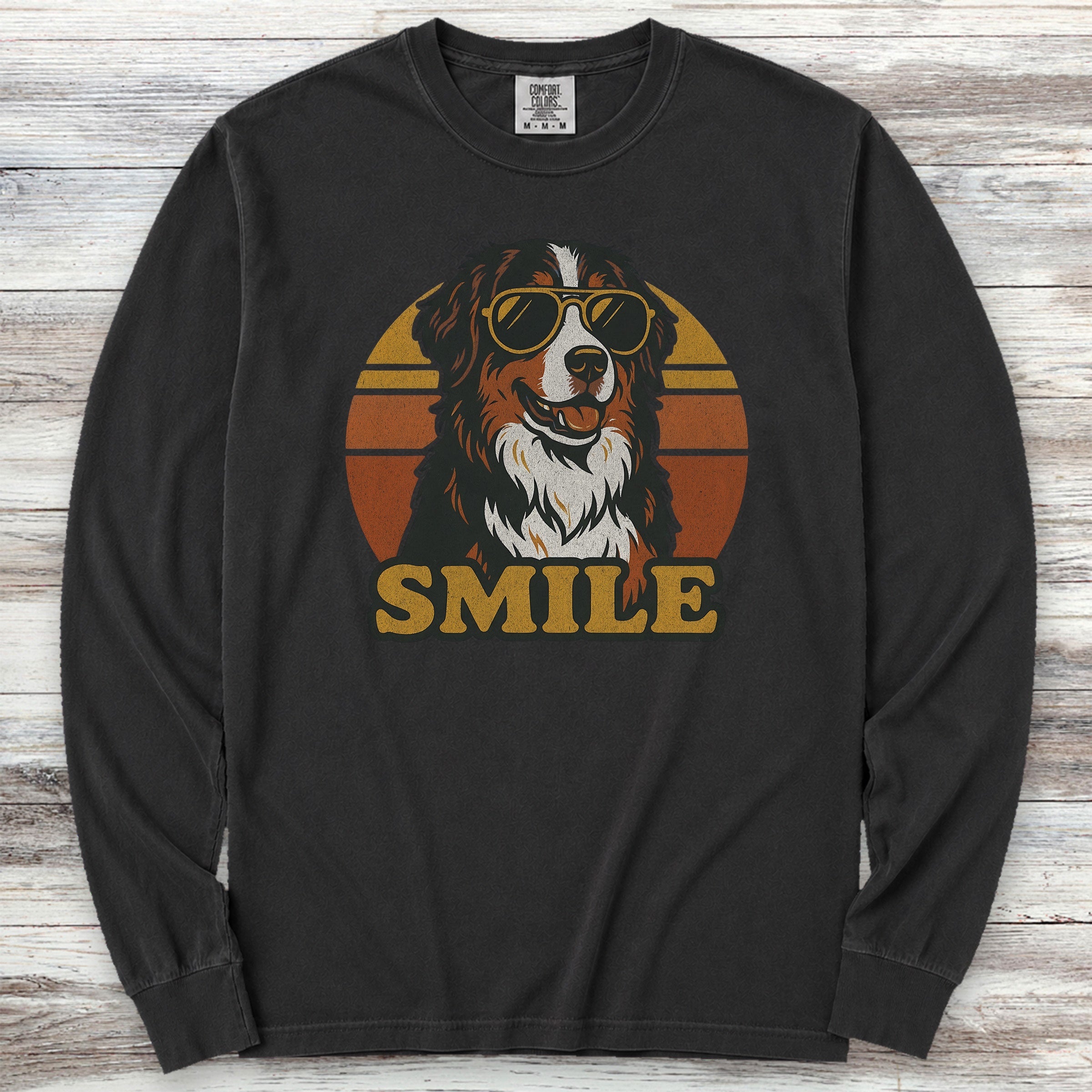 Bernese Mountain Dog Smile Long Sleeve Tee - Black