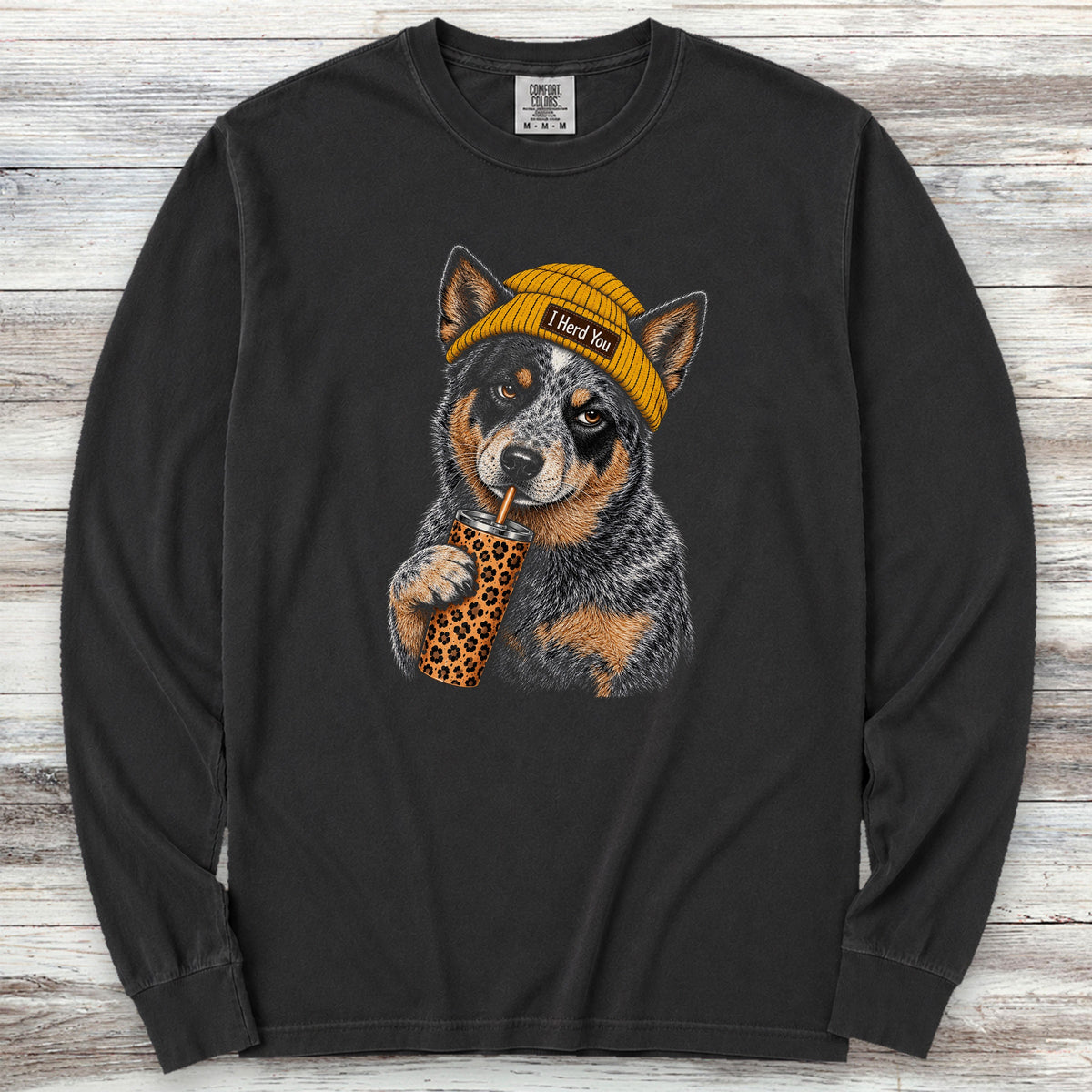 Australian Cattle Dog Herd You Beanie Long Sleeve Tee - Black