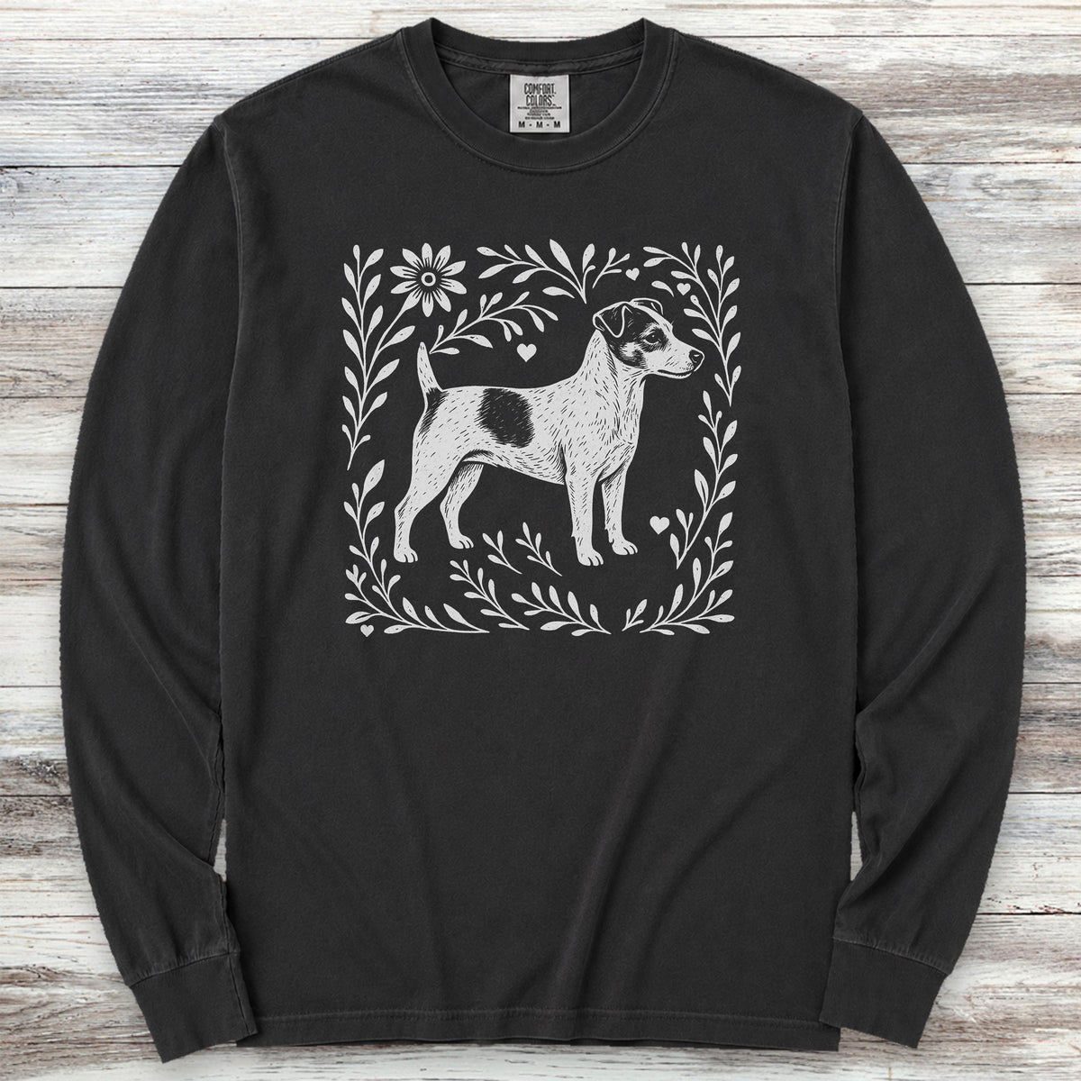 Jack Russell Linocut Long Sleeve Tee - Black