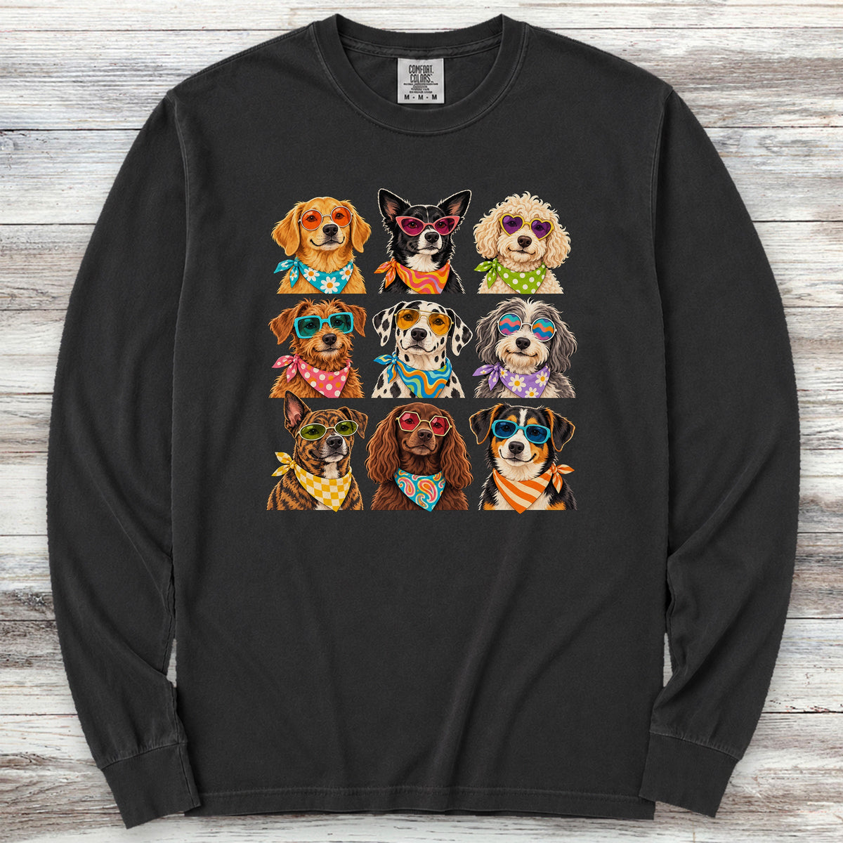 Groovy Dogs Grid Long Sleeve Tee - Black