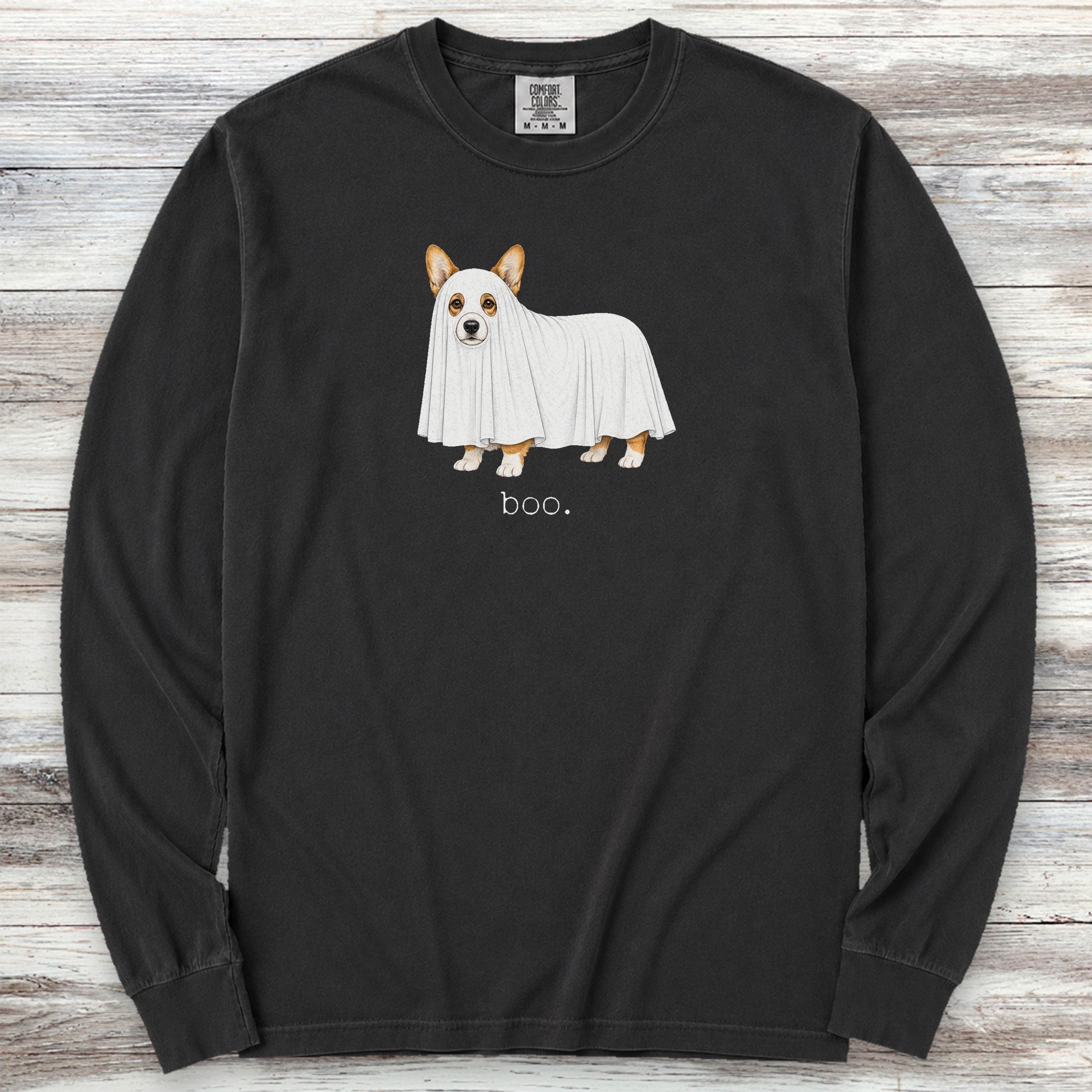 Corgi Boo Long Sleeve Tee - Black