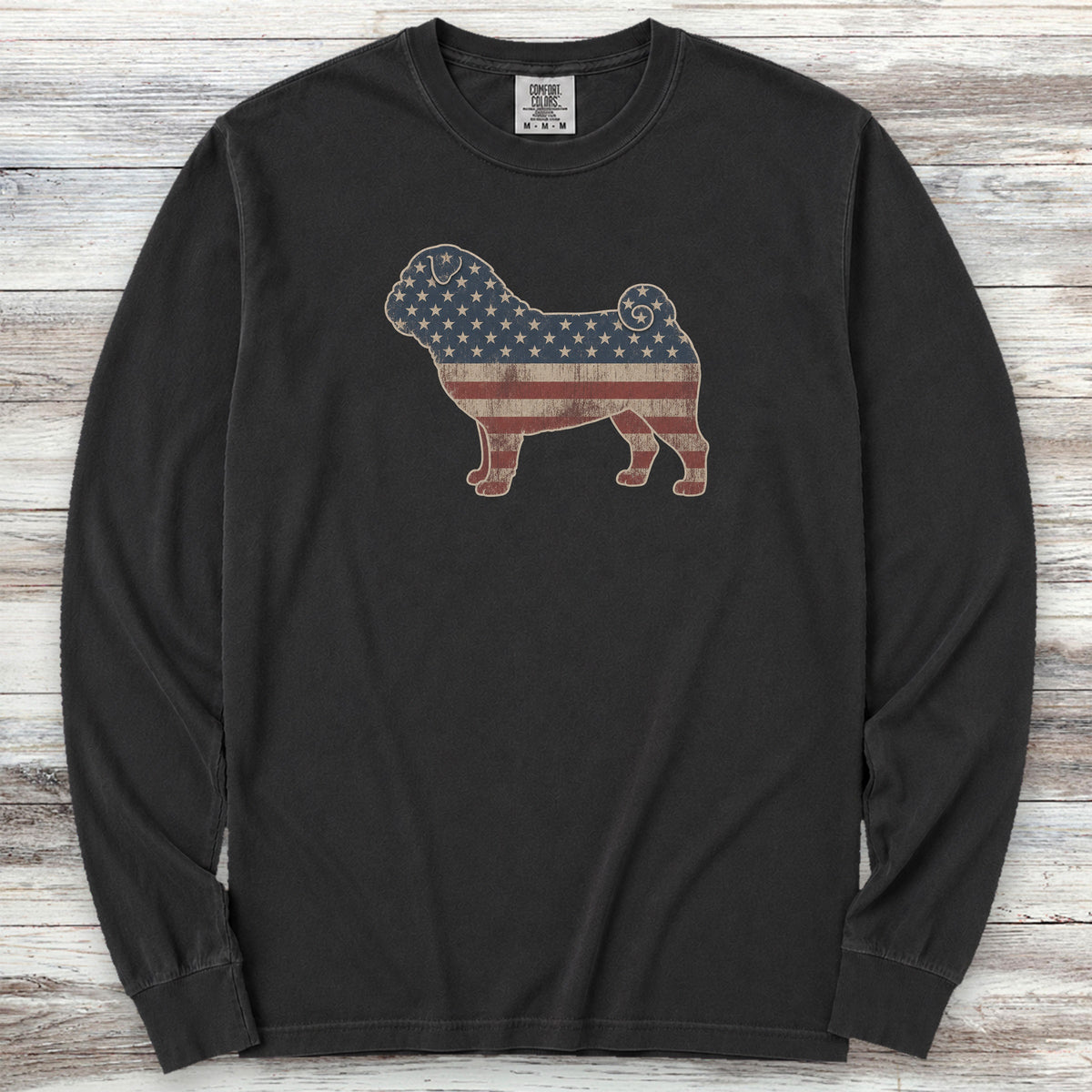 Pug Vintage USA Long Sleeve Tee - Black