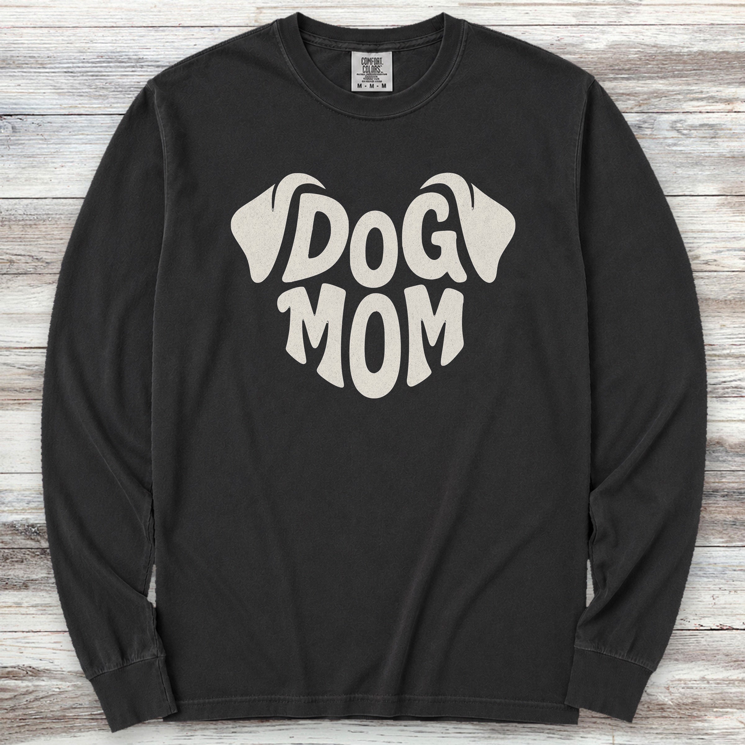 Dog Mom Ears Long Sleeve Tee - Black