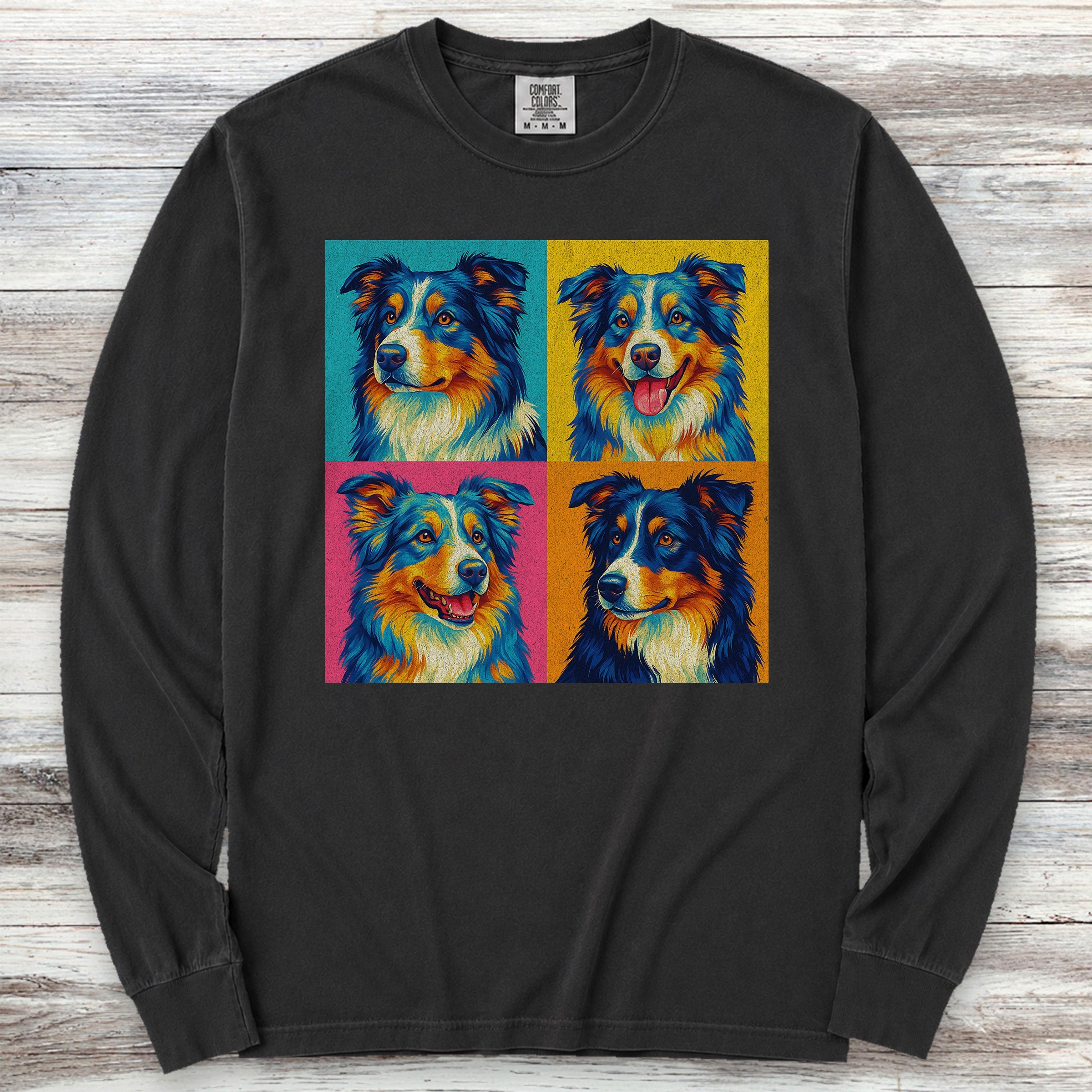 Australian Shepherd Pop Art Long Sleeve Tee - Black
