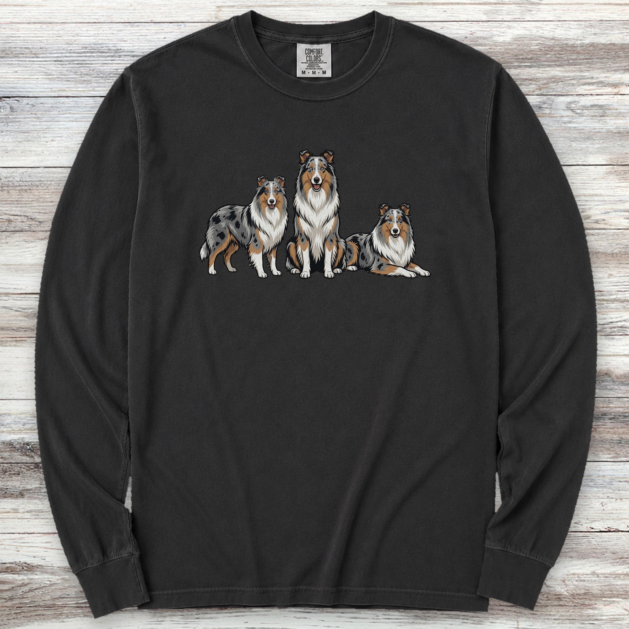 Australian Shepherd Blue Merle Trio Long Sleeve Tee - Black