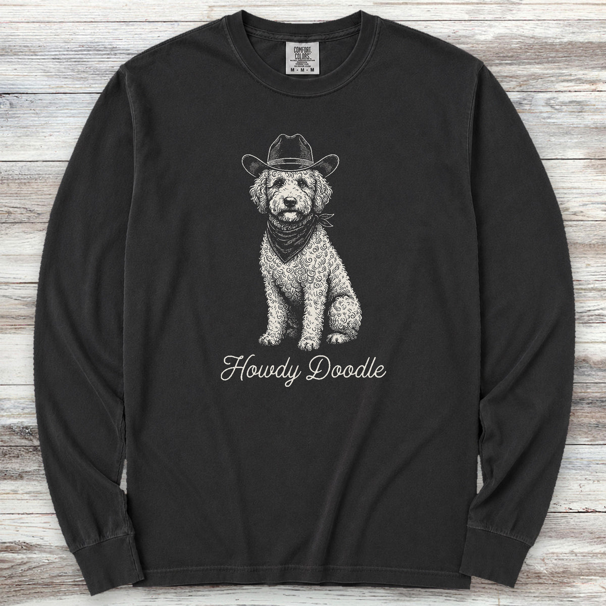 Labradoodle Howdy Doodle Long Sleeve Tee - Black