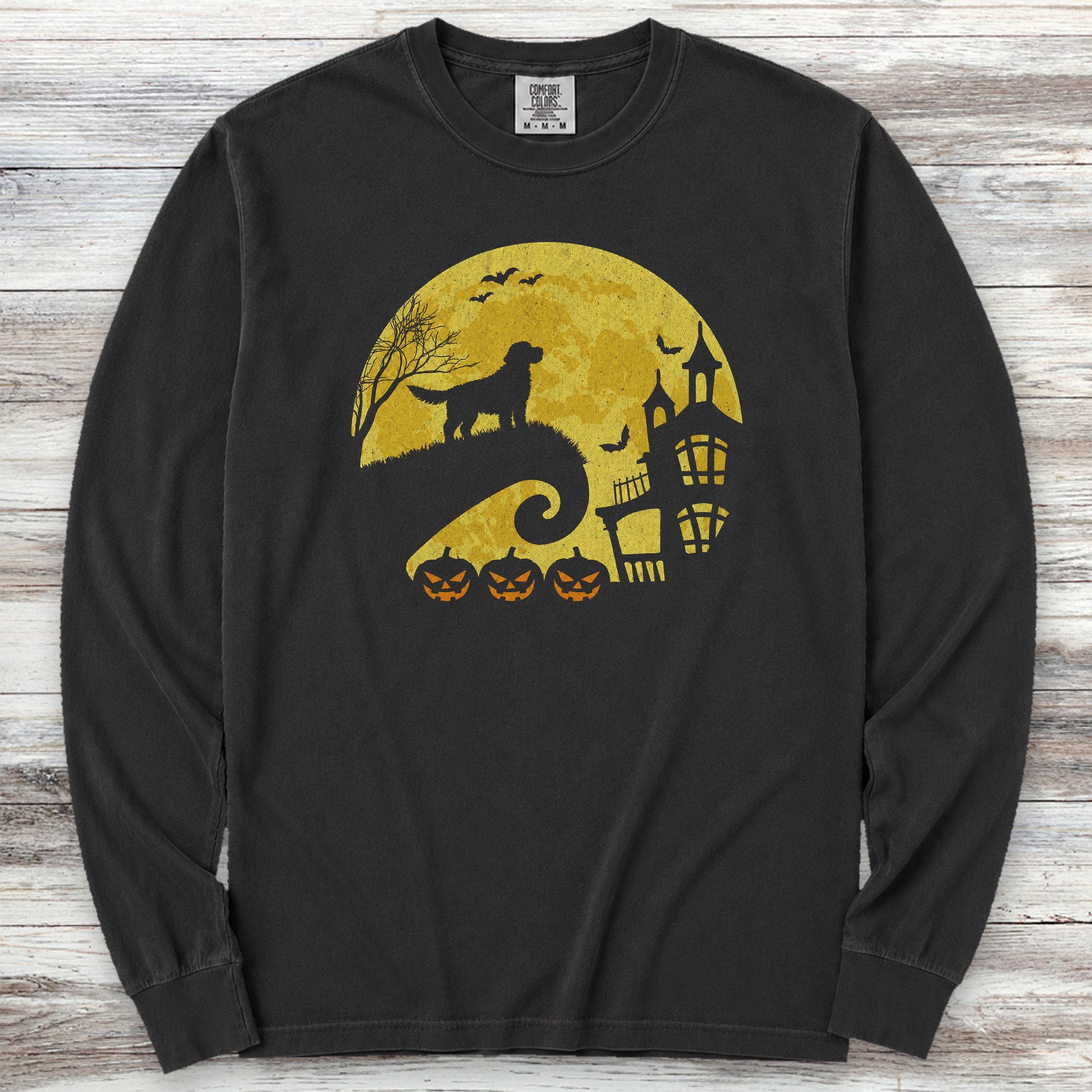 Labradoodle Halloween Moon Long Sleeve Tee - Black