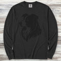 Border Collie Woodcut Portrait Long Sleeve Tee - Black