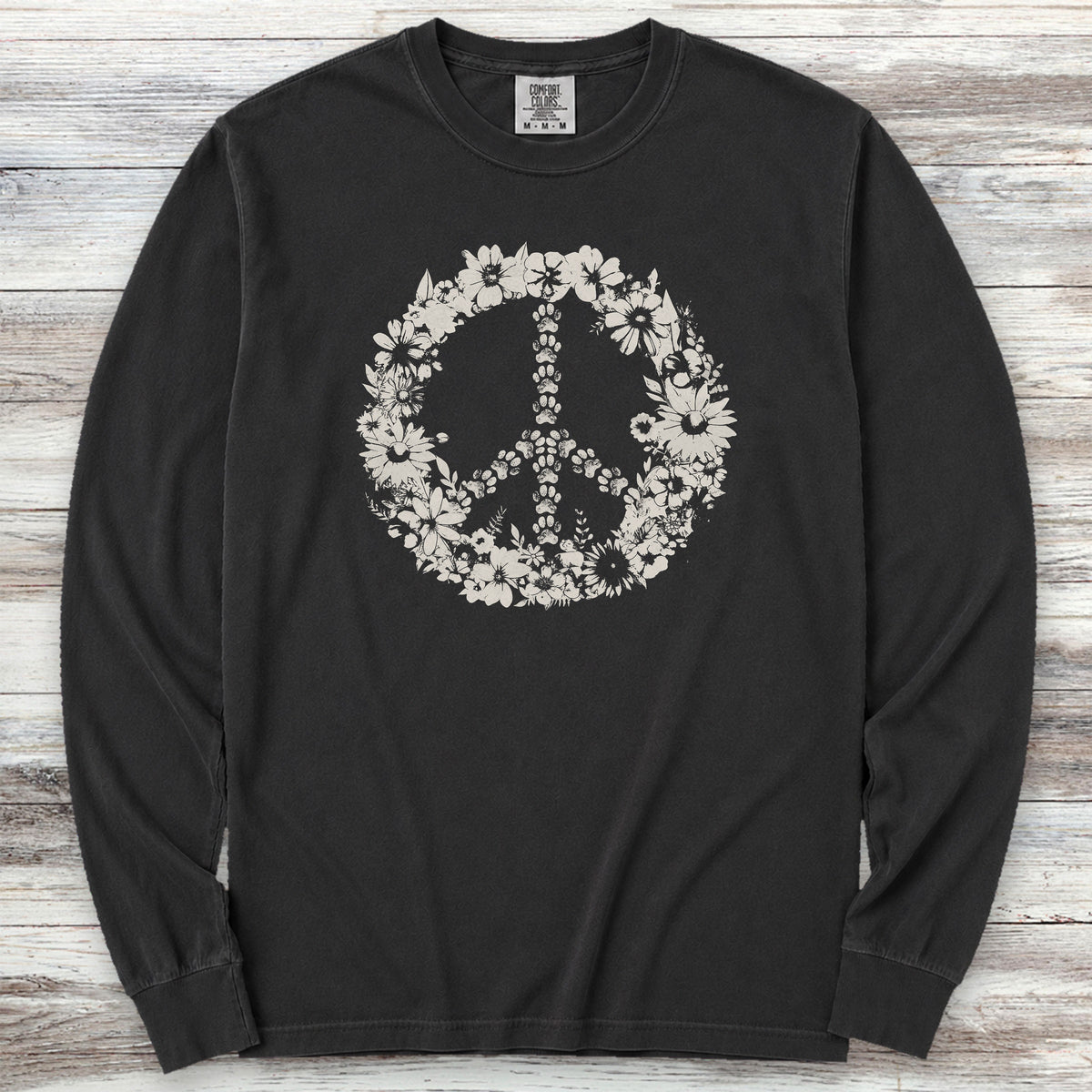 Vintage Floral Peace Long Sleeve Tee - Black