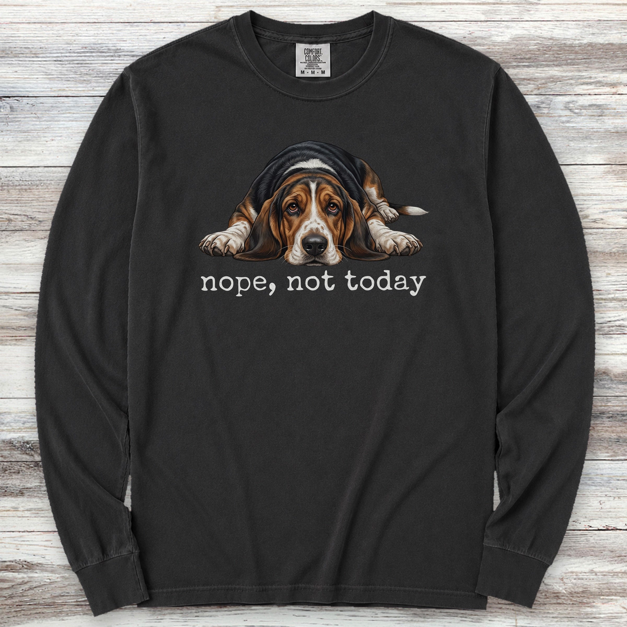 Basset Hound Nope Long Sleeve Tee - Black