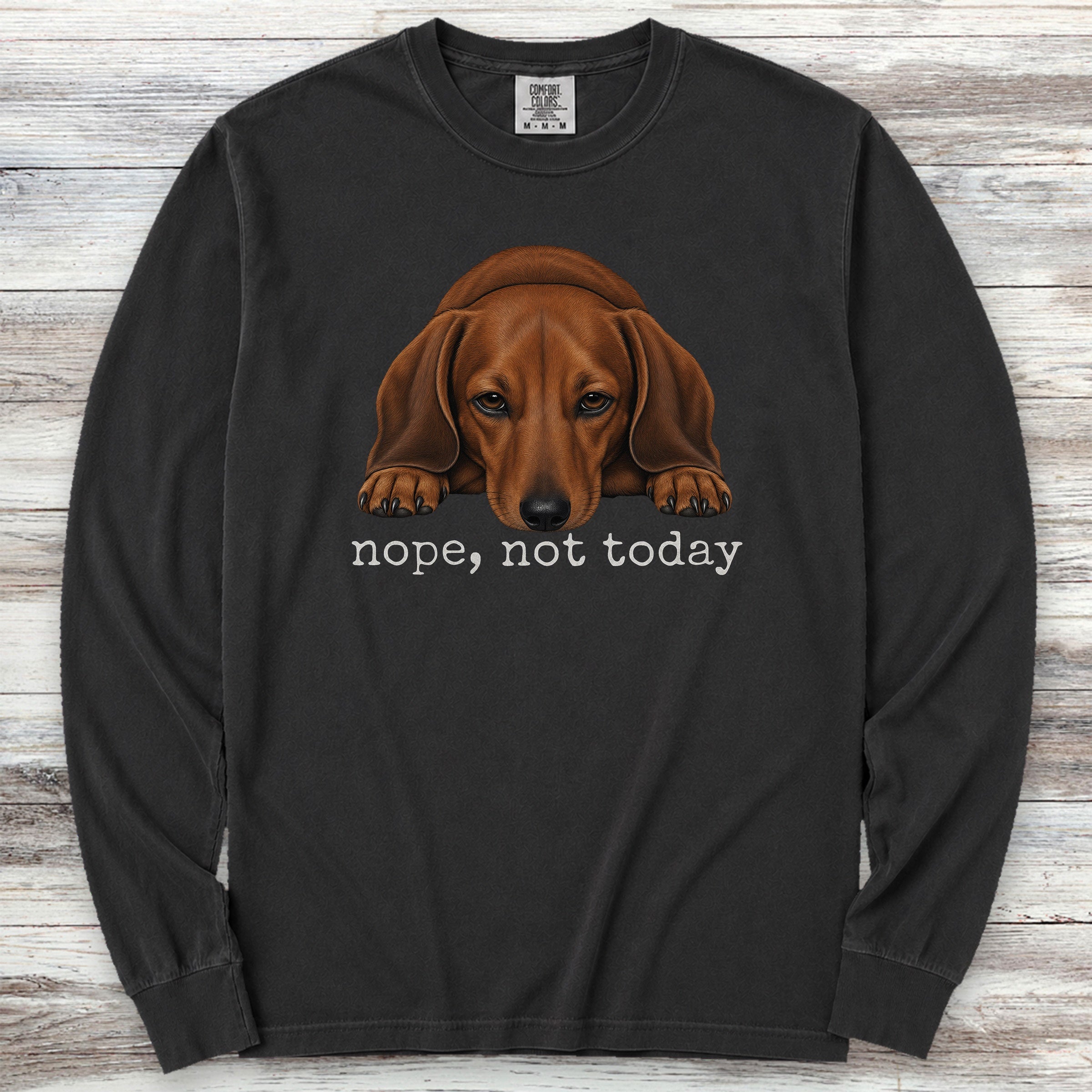 Dachshund Nope Long Sleeve Tee - Black