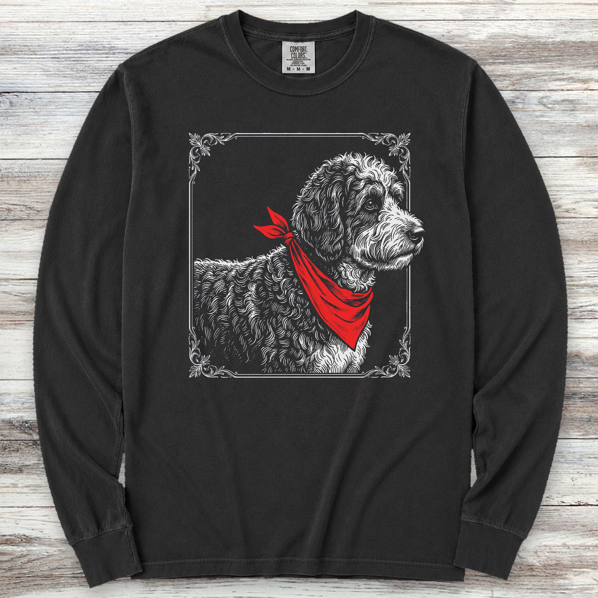 Bernedoodle Etching Long Sleeve Tee - Black