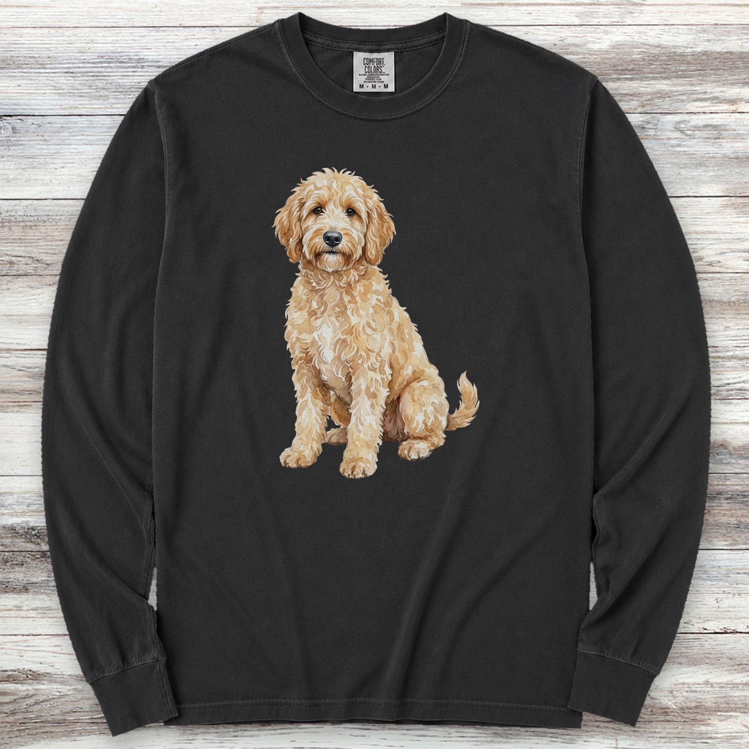 Goldendoodle Watercolor Long Sleeve Tee - Black