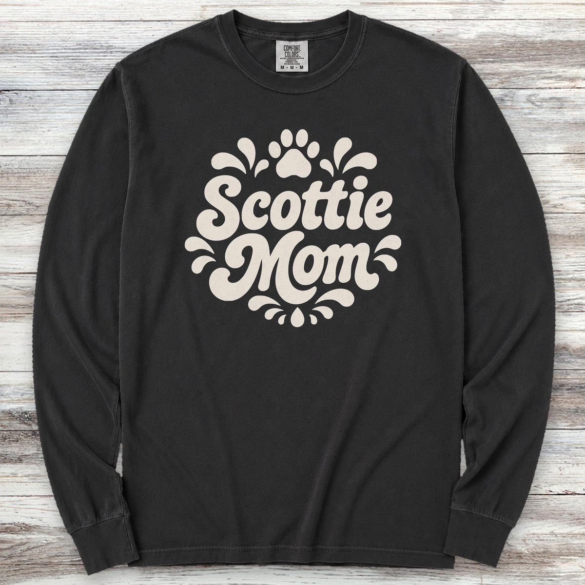 Scottish Terrier Groovy Mom Long Sleeve Tee - Black