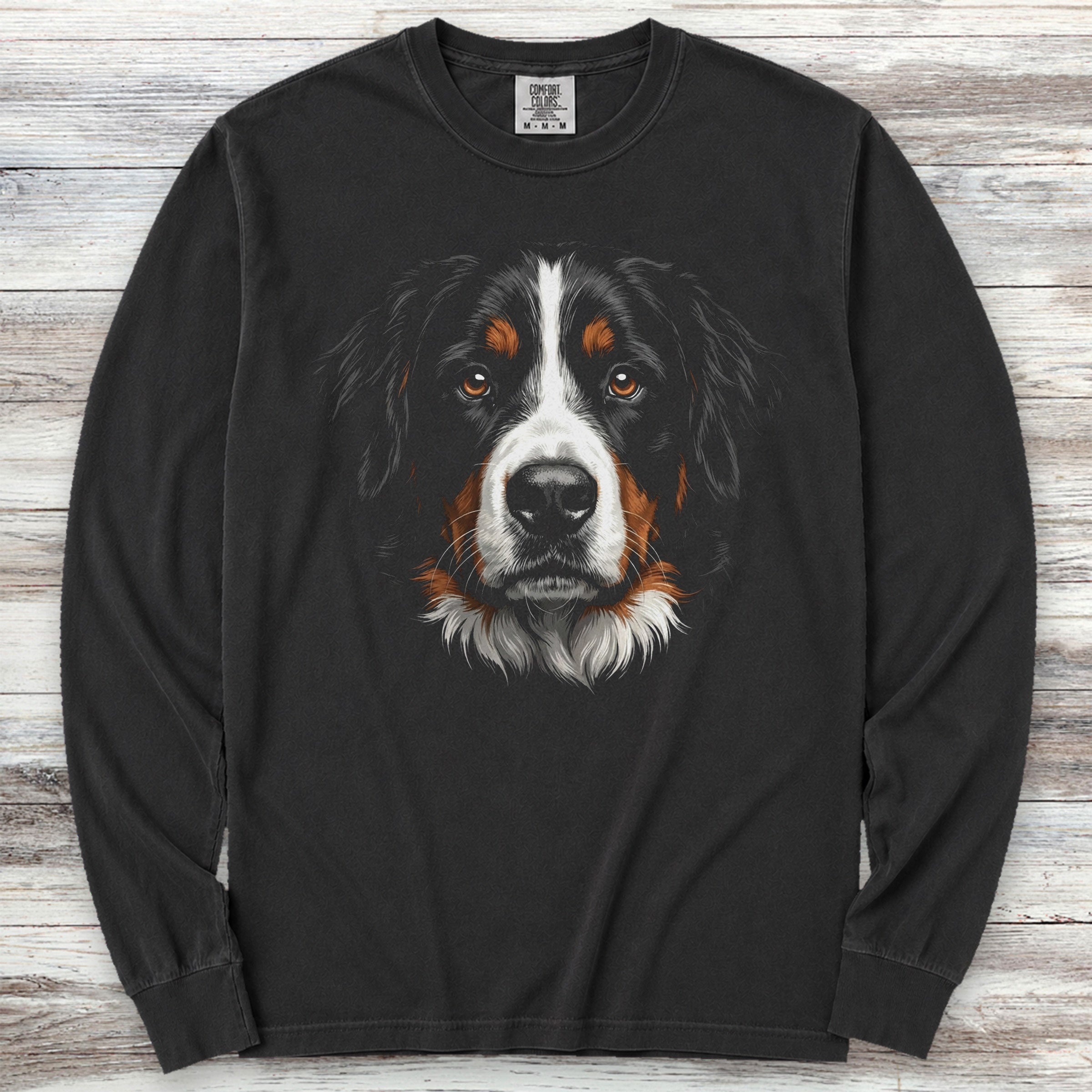Bernese Mountain Dog Studio Portrait Long Sleeve Tee - Black