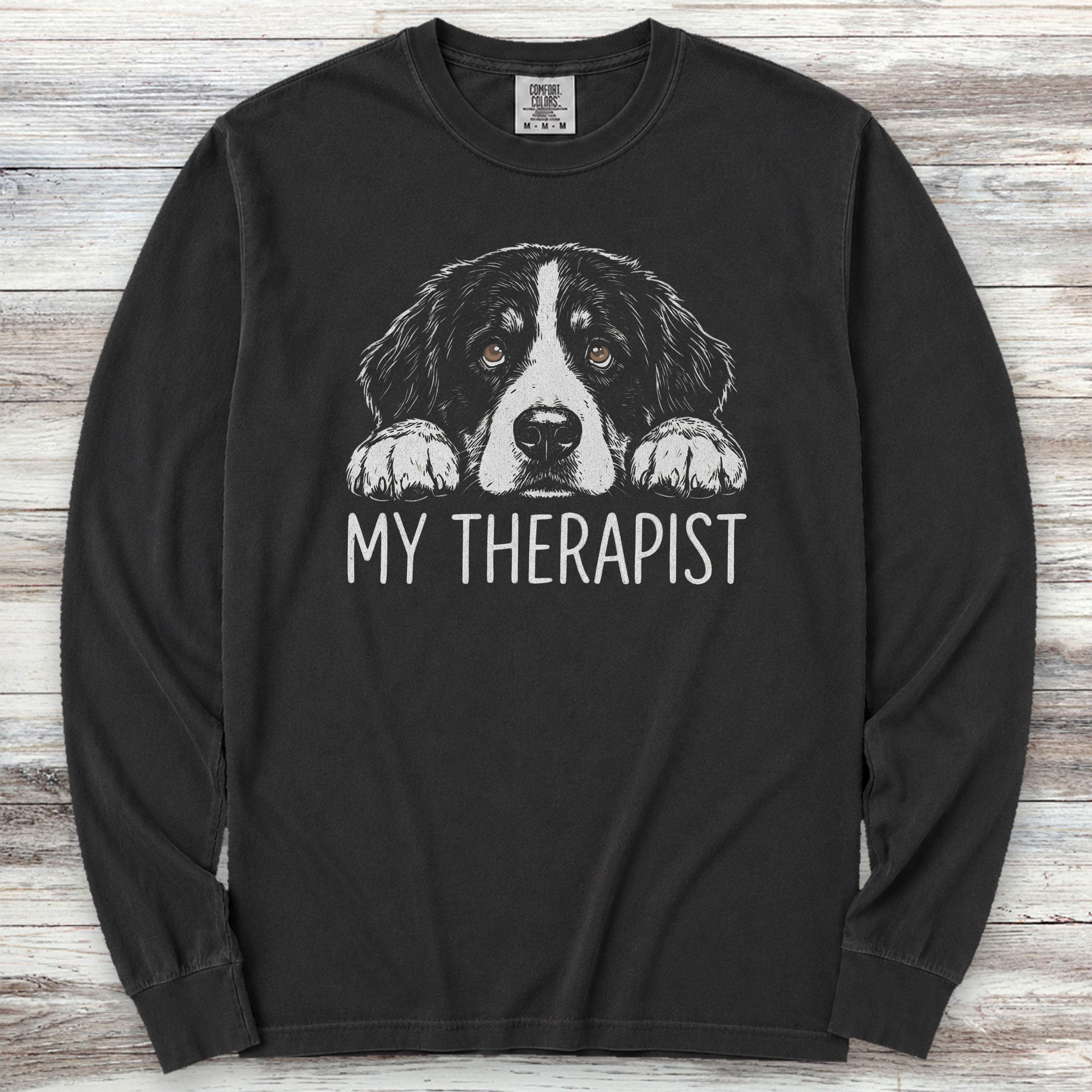 Bernese Mountain Dog Therapist Long Sleeve Tee - Black