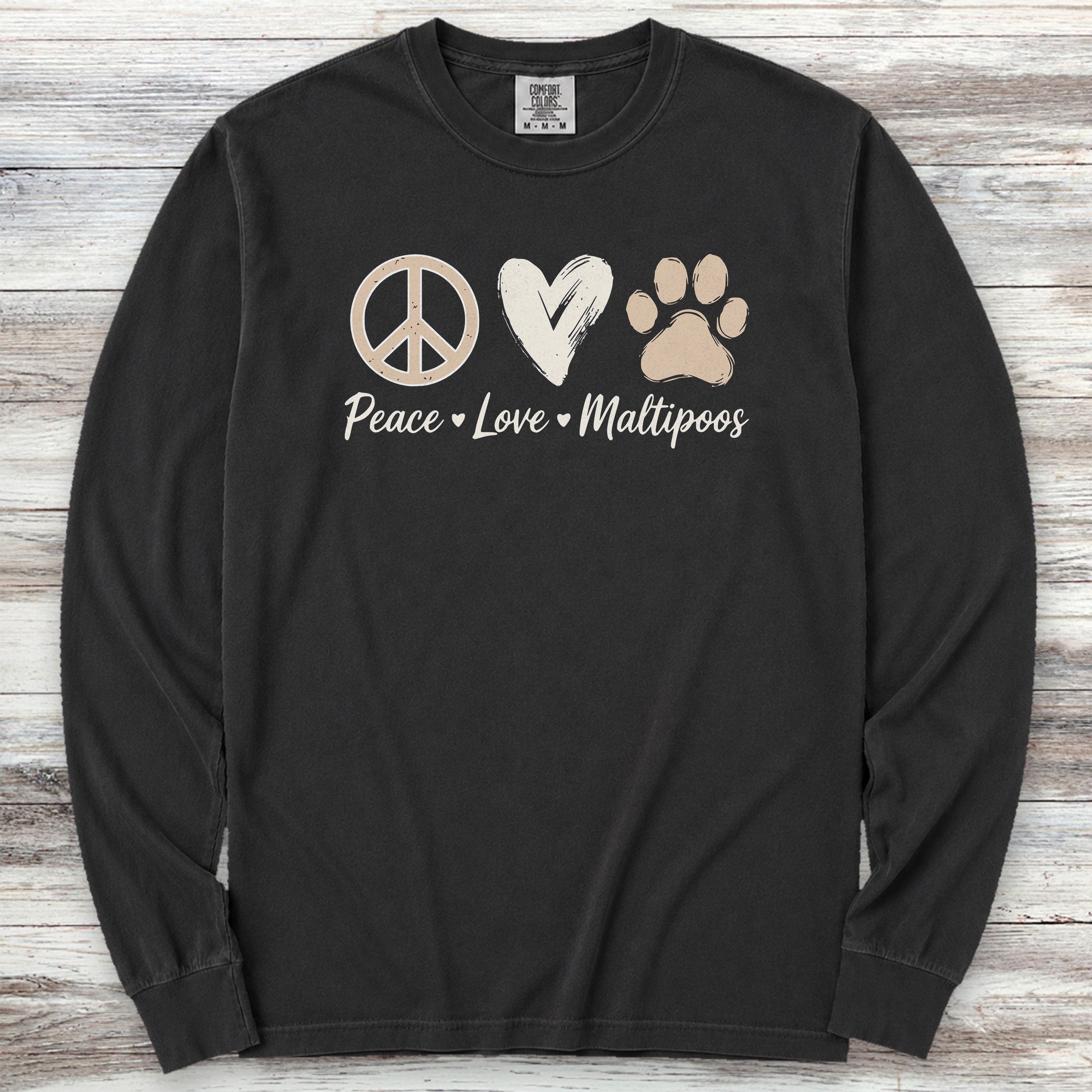 Maltipoo Peace Long Sleeve Tee - Black