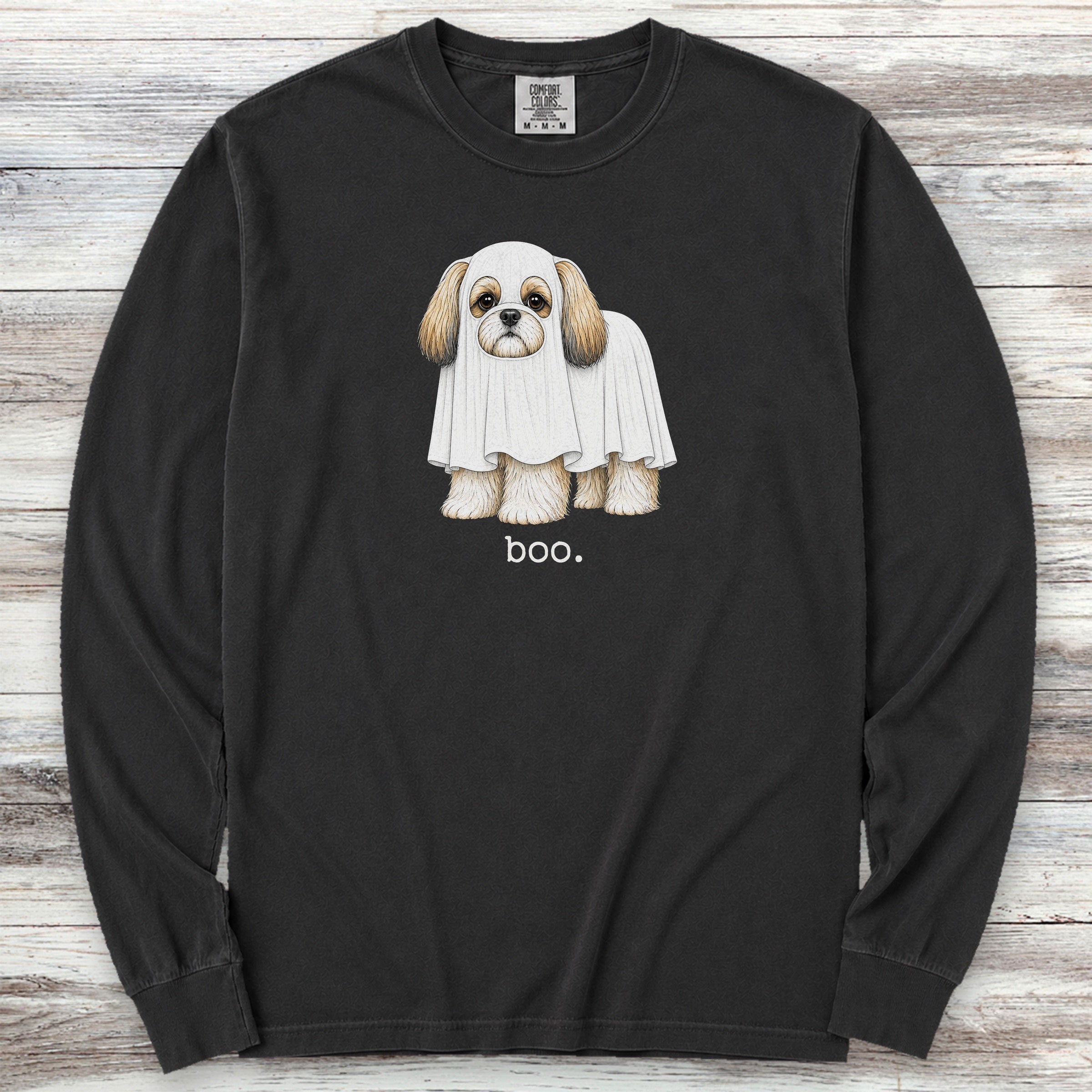 Shih Tzu Boo Long Sleeve Tee - Black